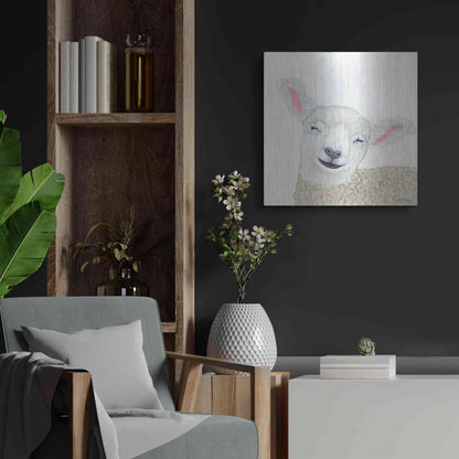 Luxe Metal Art 'Smiling Sheep' by Ashley Justice, Metal Wall Art,24x24