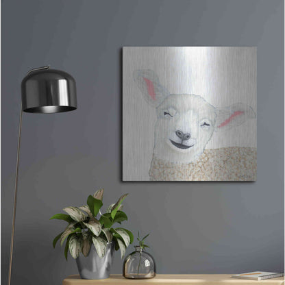 Luxe Metal Art 'Smiling Sheep' by Ashley Justice, Metal Wall Art,24x24