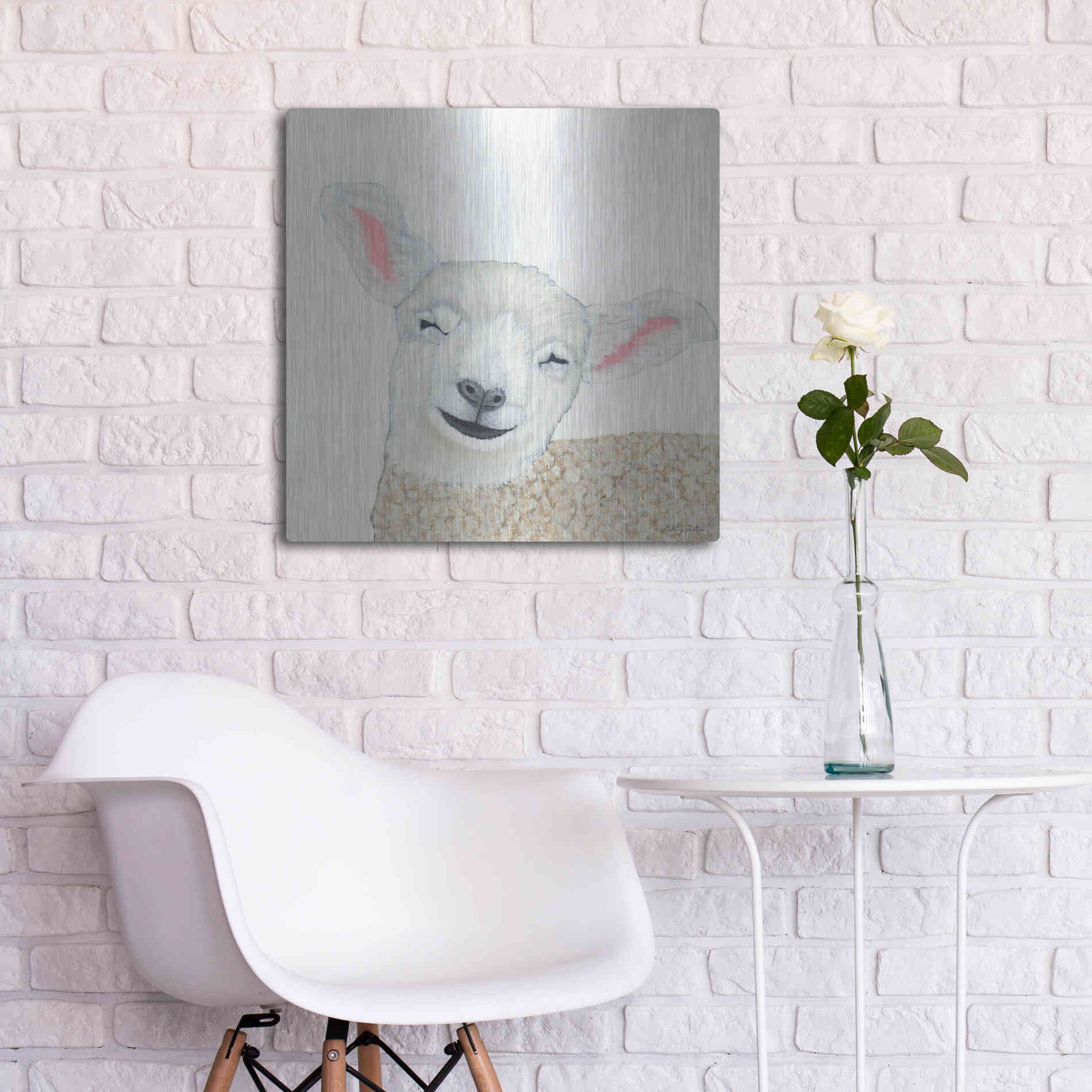 Luxe Metal Art 'Smiling Sheep' by Ashley Justice, Metal Wall Art,24x24