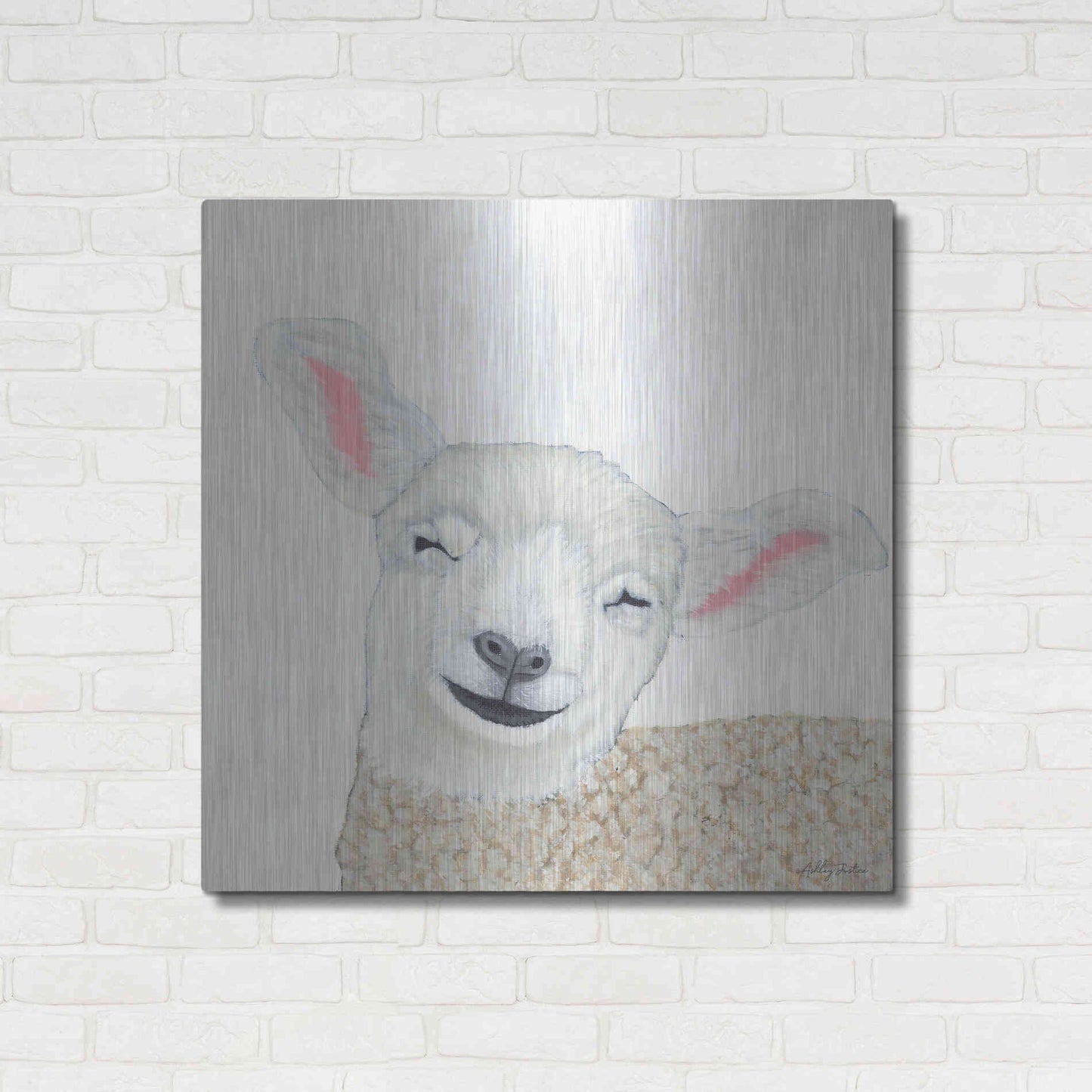 Luxe Metal Art 'Smiling Sheep' by Ashley Justice, Metal Wall Art,36x36