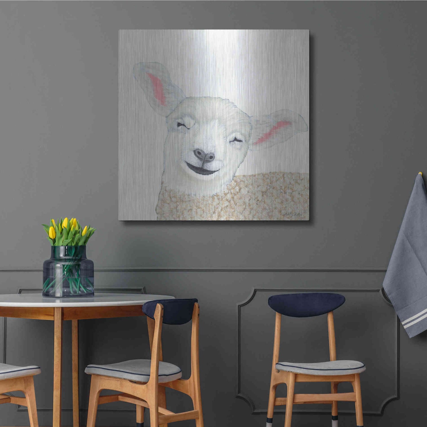 Luxe Metal Art 'Smiling Sheep' by Ashley Justice, Metal Wall Art,36x36