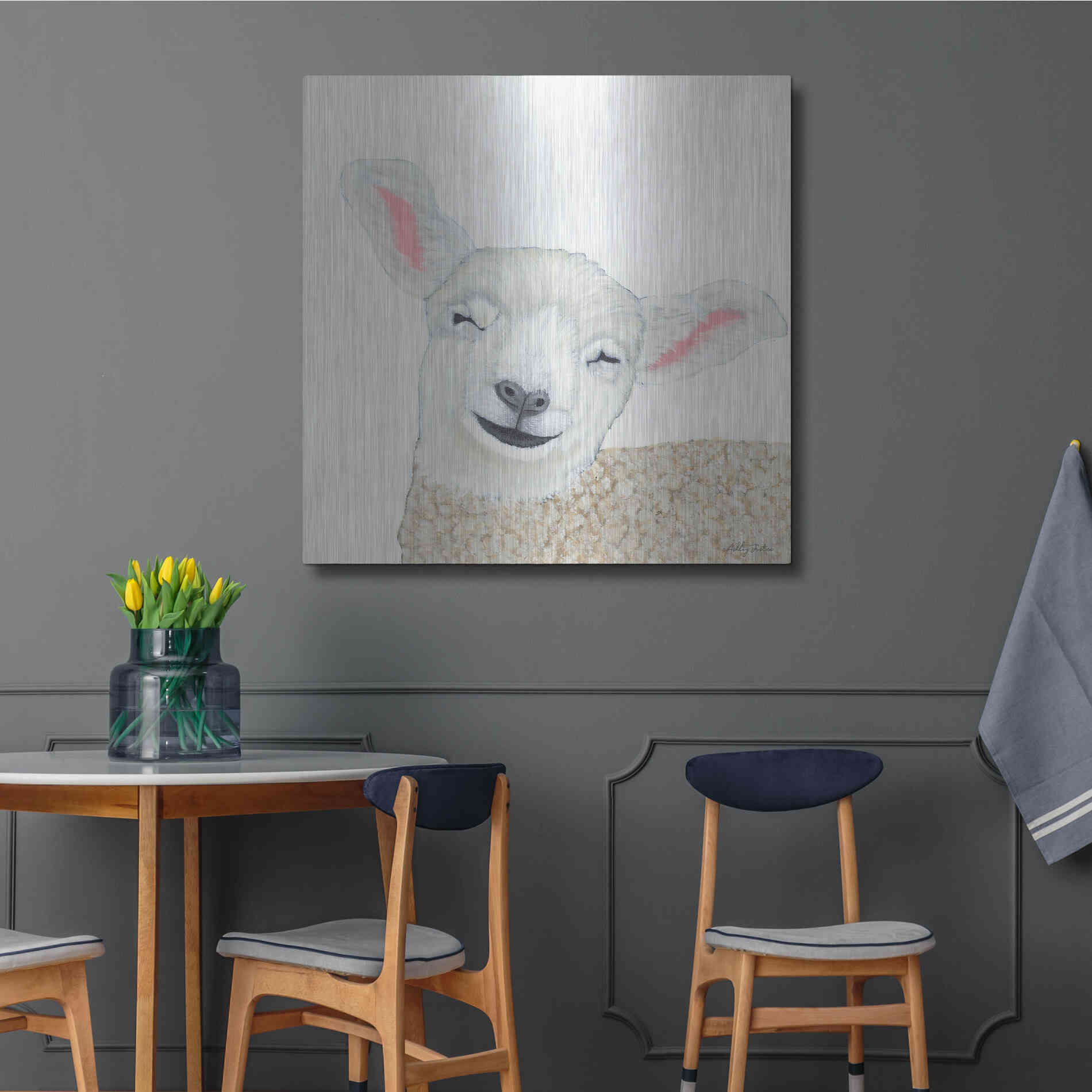 Luxe Metal Art 'Smiling Sheep' by Ashley Justice, Metal Wall Art,36x36