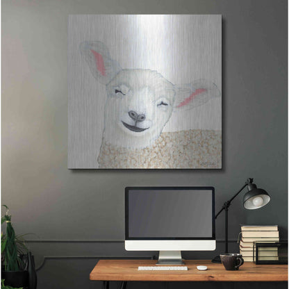 Luxe Metal Art 'Smiling Sheep' by Ashley Justice, Metal Wall Art,36x36