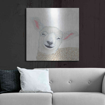Luxe Metal Art 'Smiling Sheep' by Ashley Justice, Metal Wall Art,36x36