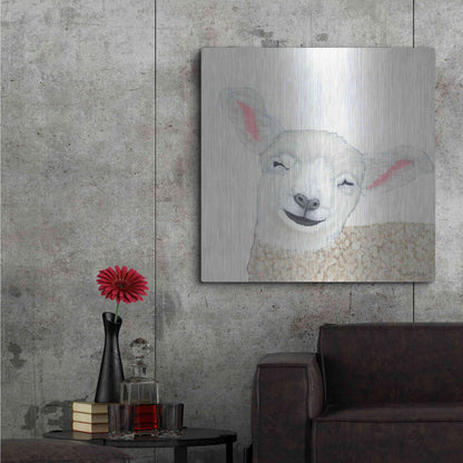 Luxe Metal Art 'Smiling Sheep' by Ashley Justice, Metal Wall Art,36x36