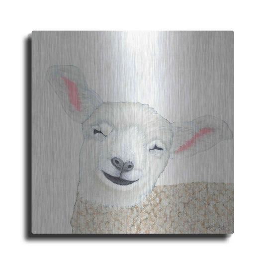 Luxe Metal Art 'Smiling Sheep' by Ashley Justice, Metal Wall Art