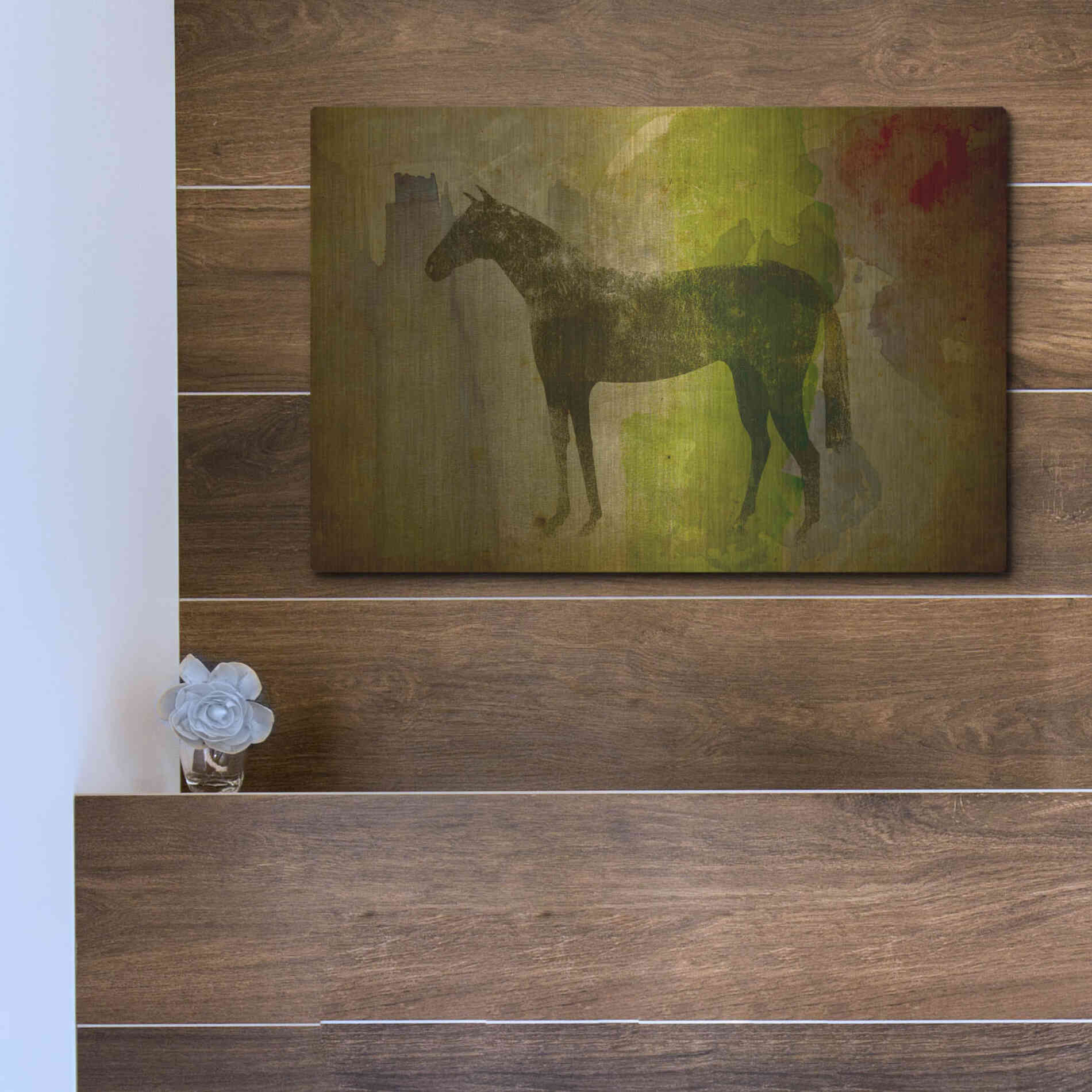 Luxe Metal Art 'Cheval Noir v2' by Ryan Fowler, Metal Wall Art,16x12