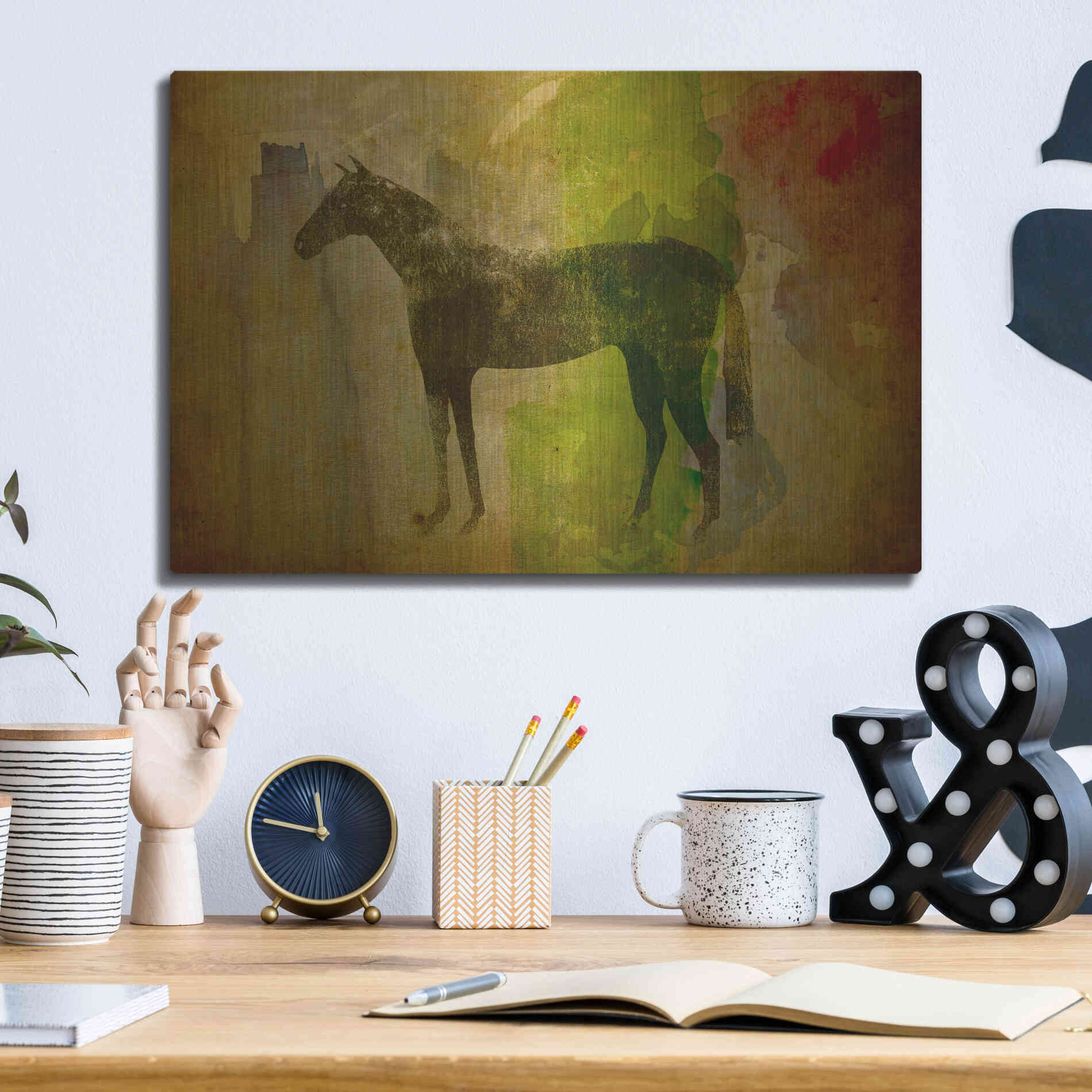 Luxe Metal Art 'Cheval Noir v2' by Ryan Fowler, Metal Wall Art,16x12