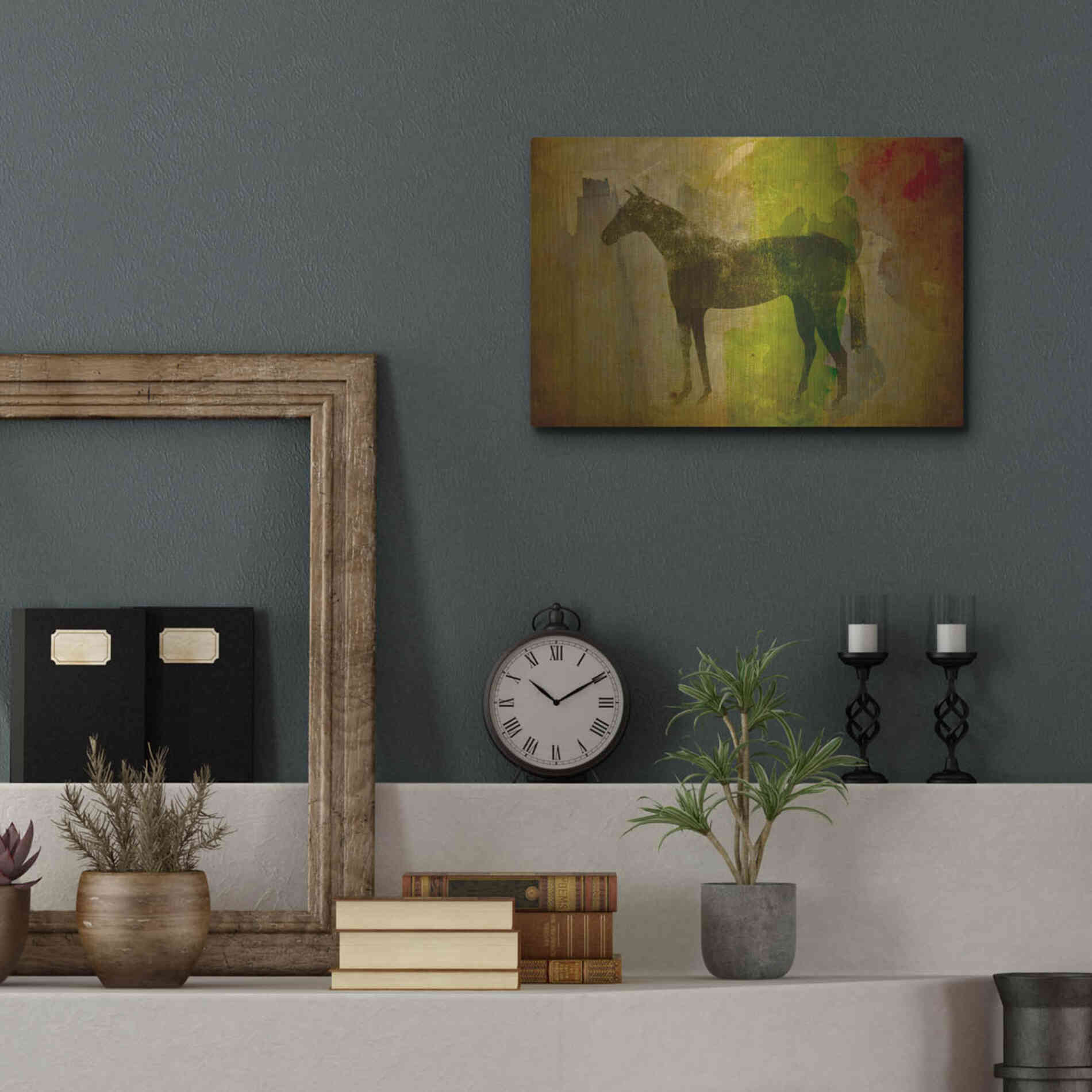 Luxe Metal Art 'Cheval Noir v2' by Ryan Fowler, Metal Wall Art,16x12