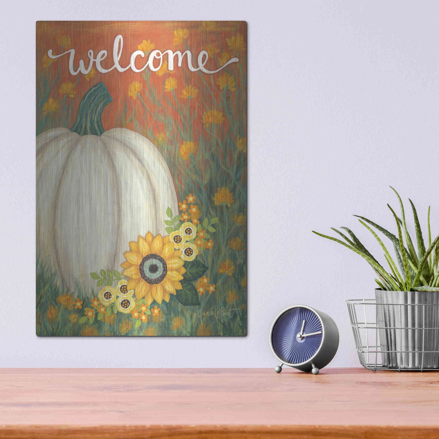 Luxe Metal Art 'Pumpkin Patch' by Annie LaPoint, Metal Wall Art,12x16