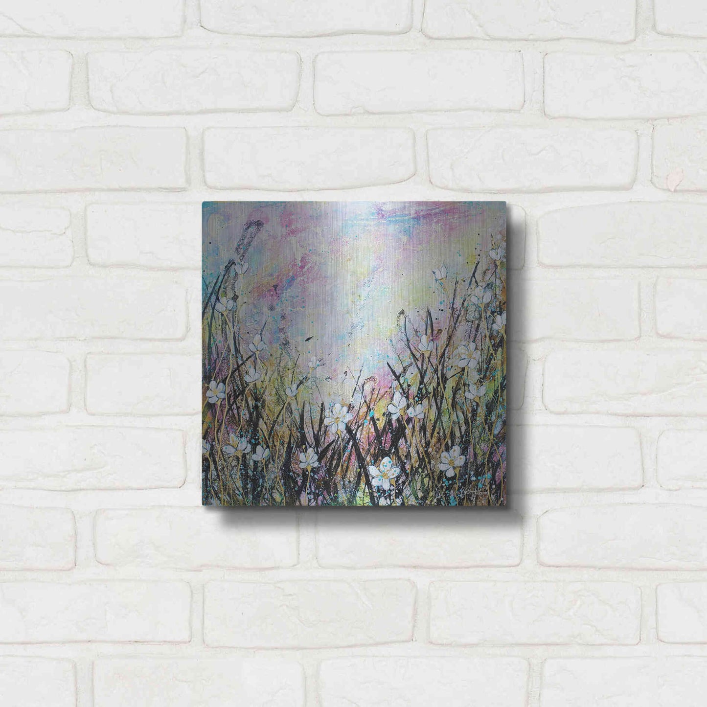 Luxe Metal Art 'Sunrise Fields' by Britt Hallowell, Metal Wall Art,12x12