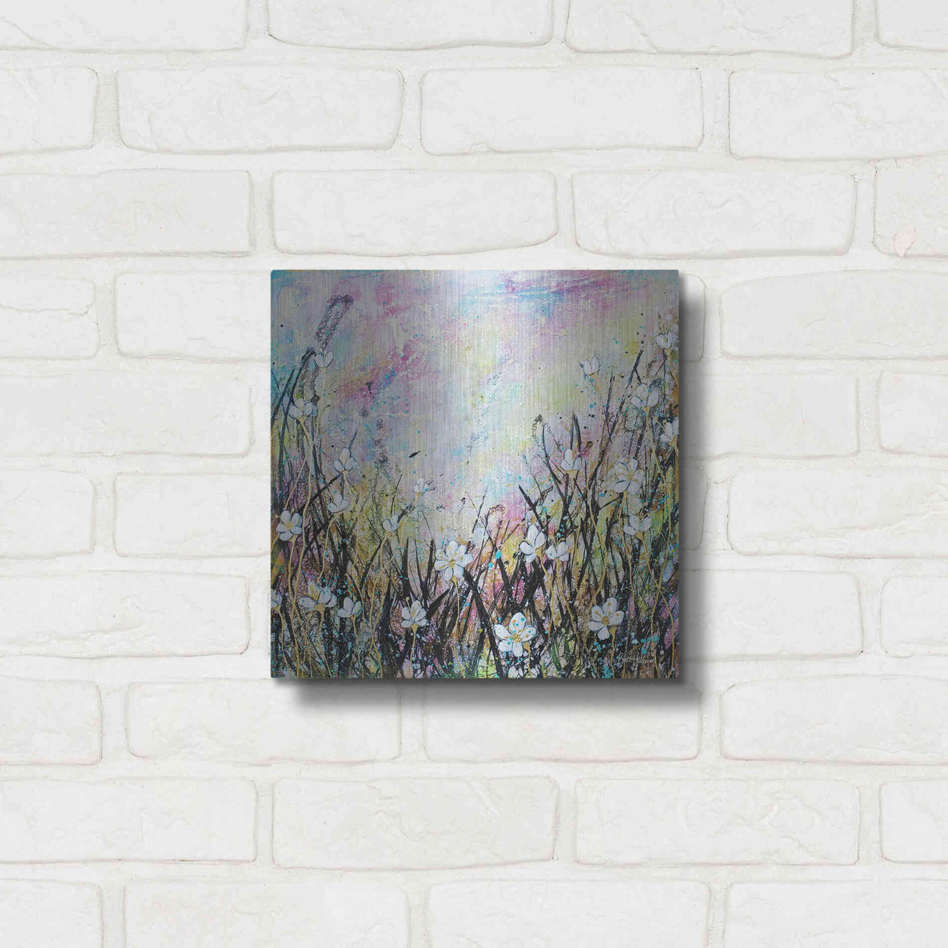 Luxe Metal Art 'Sunrise Fields' by Britt Hallowell, Metal Wall Art,12x12