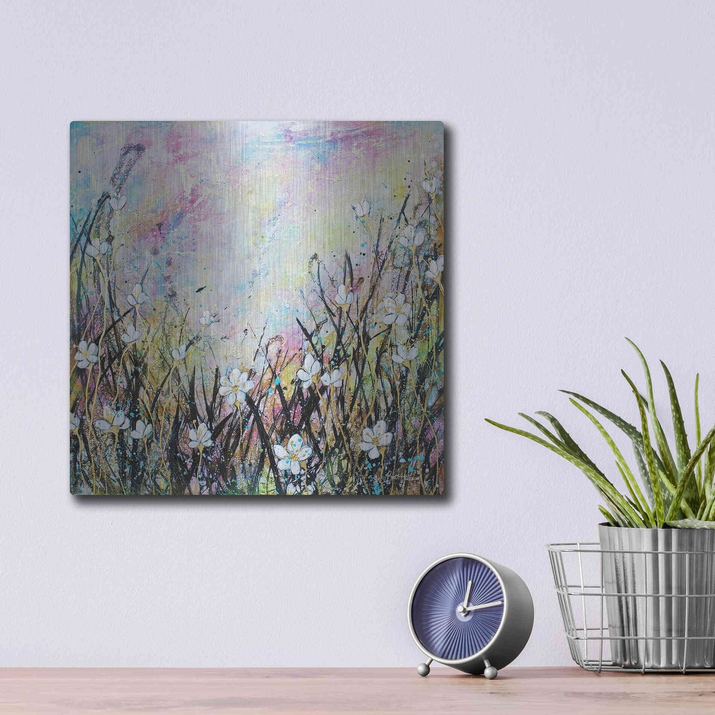 Luxe Metal Art 'Sunrise Fields' by Britt Hallowell, Metal Wall Art,12x12