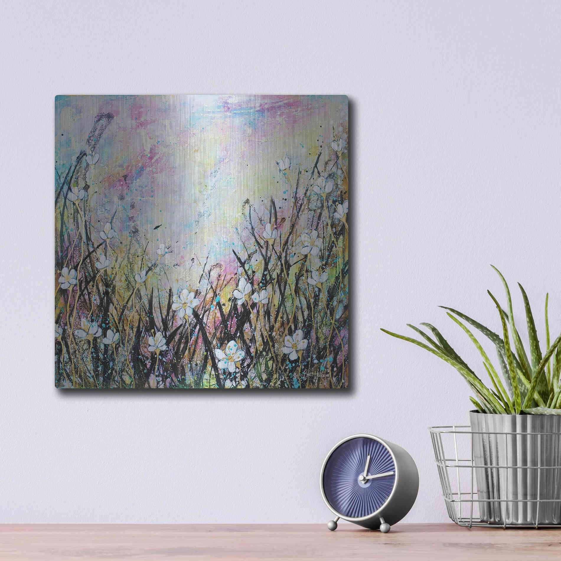 Luxe Metal Art 'Sunrise Fields' by Britt Hallowell, Metal Wall Art,12x12