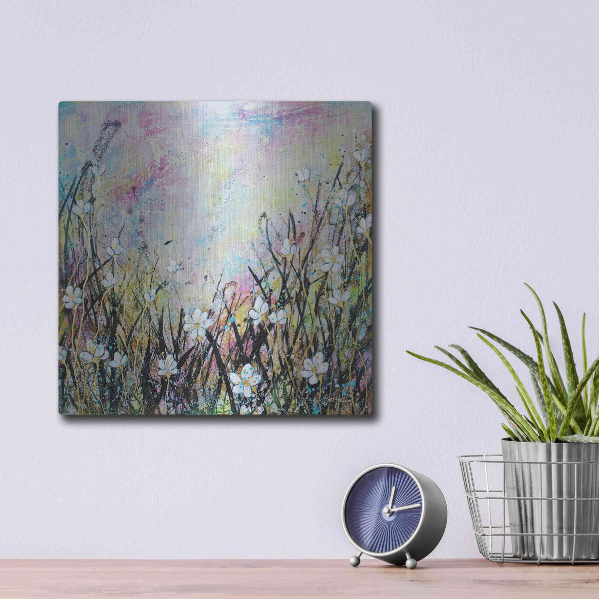 Luxe Metal Art 'Sunrise Fields' by Britt Hallowell, Metal Wall Art,12x12