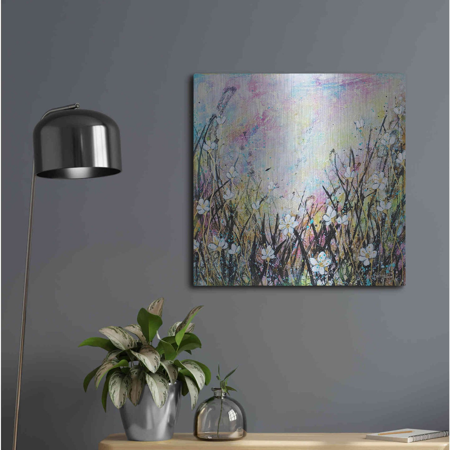 Luxe Metal Art 'Sunrise Fields' by Britt Hallowell, Metal Wall Art,24x24