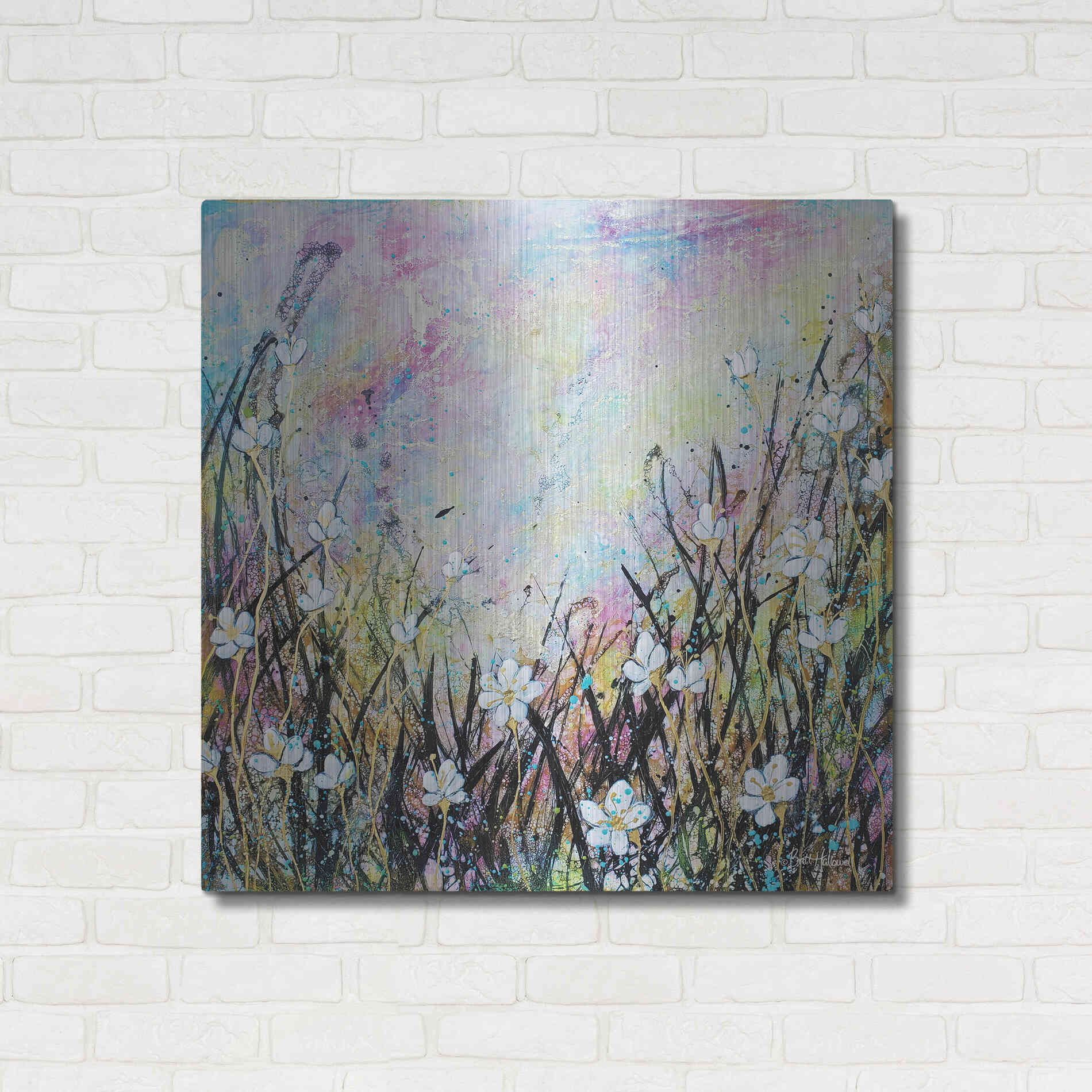 Luxe Metal Art 'Sunrise Fields' by Britt Hallowell, Metal Wall Art,36x36