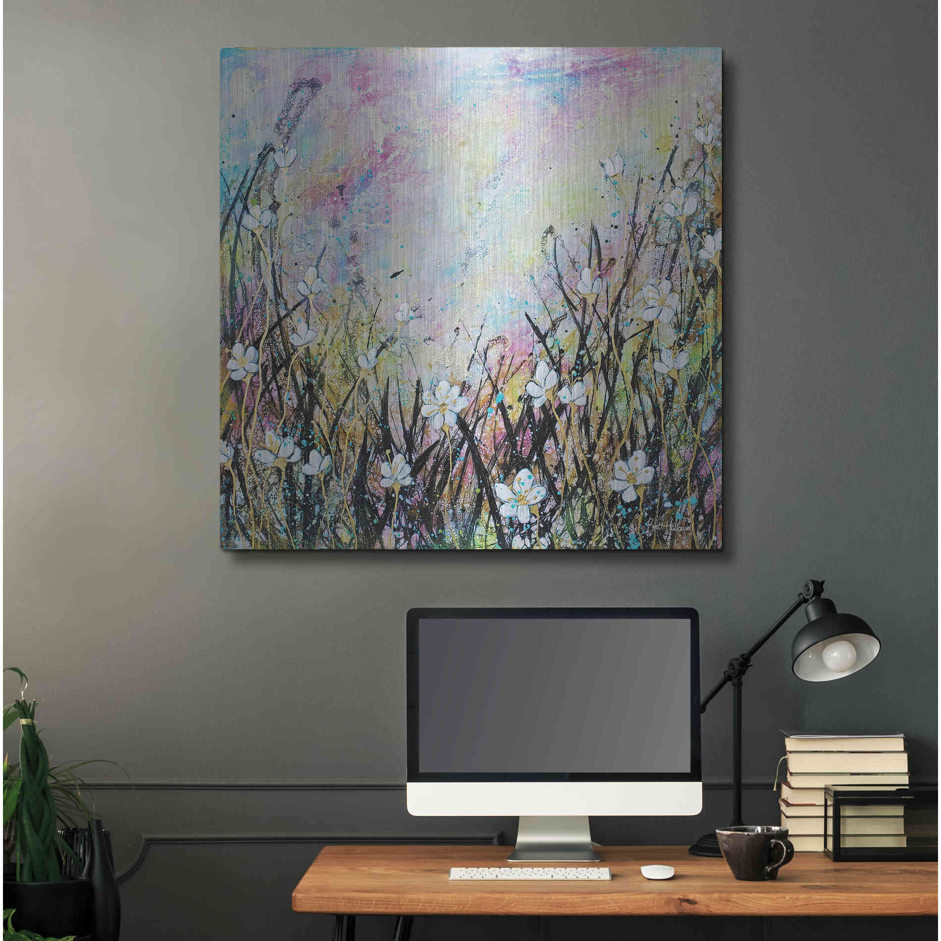 Luxe Metal Art 'Sunrise Fields' by Britt Hallowell, Metal Wall Art,36x36