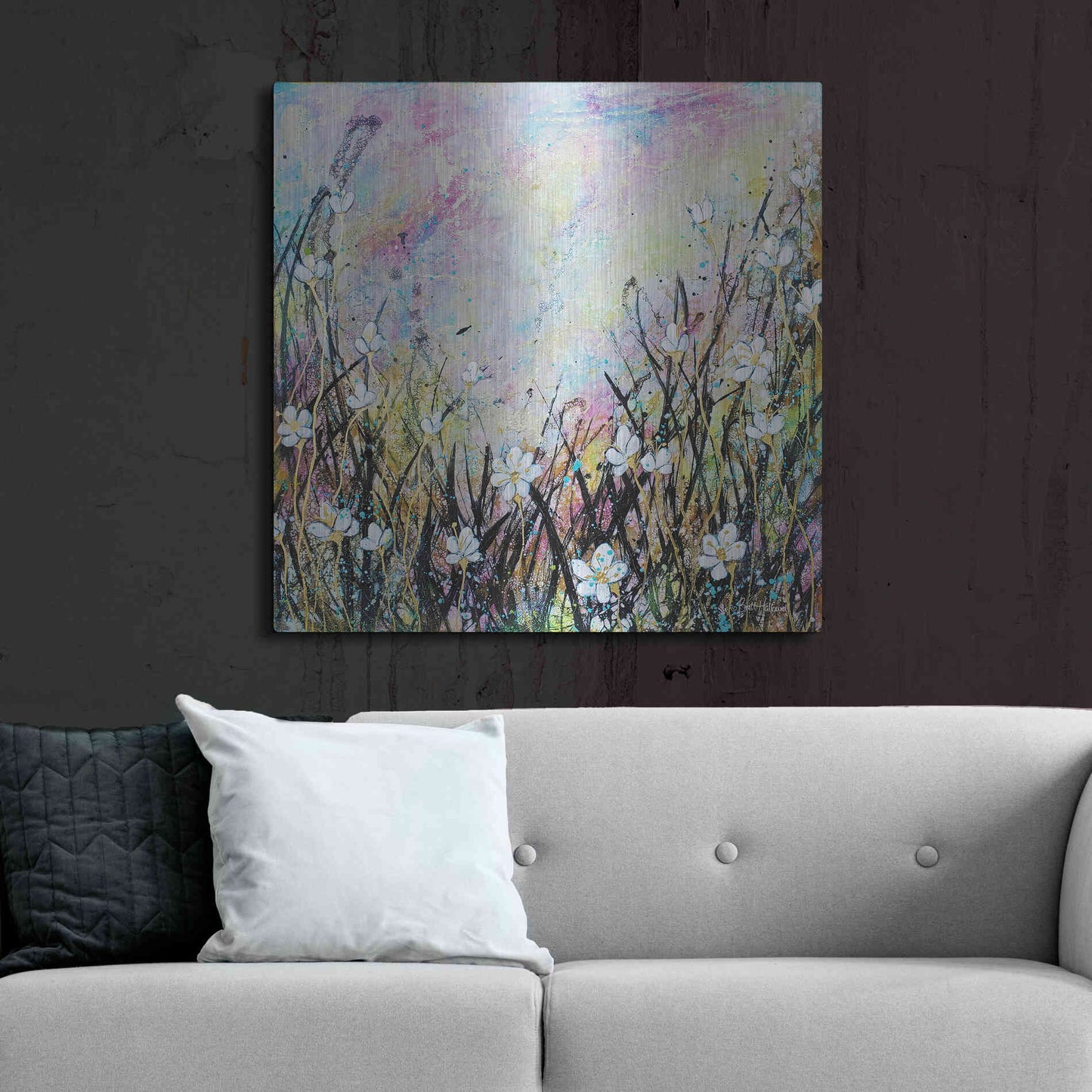Luxe Metal Art 'Sunrise Fields' by Britt Hallowell, Metal Wall Art,36x36