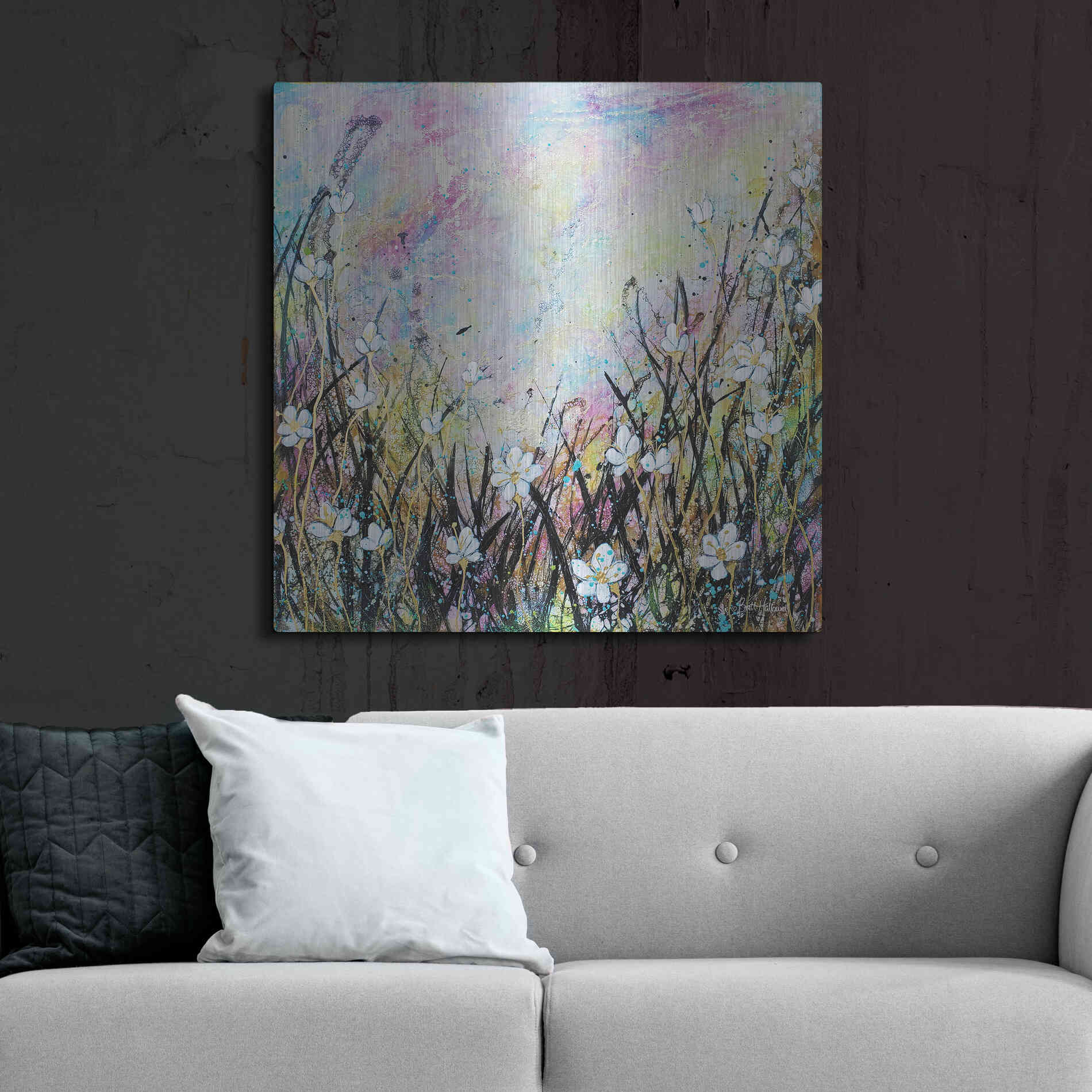 Luxe Metal Art 'Sunrise Fields' by Britt Hallowell, Metal Wall Art,36x36