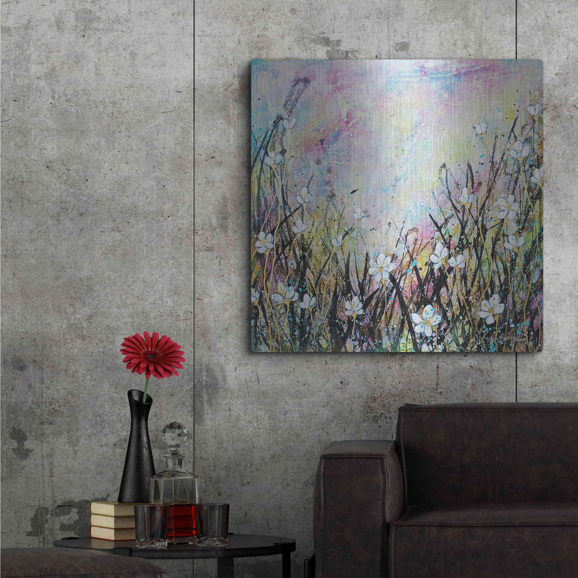 Luxe Metal Art 'Sunrise Fields' by Britt Hallowell, Metal Wall Art,36x36