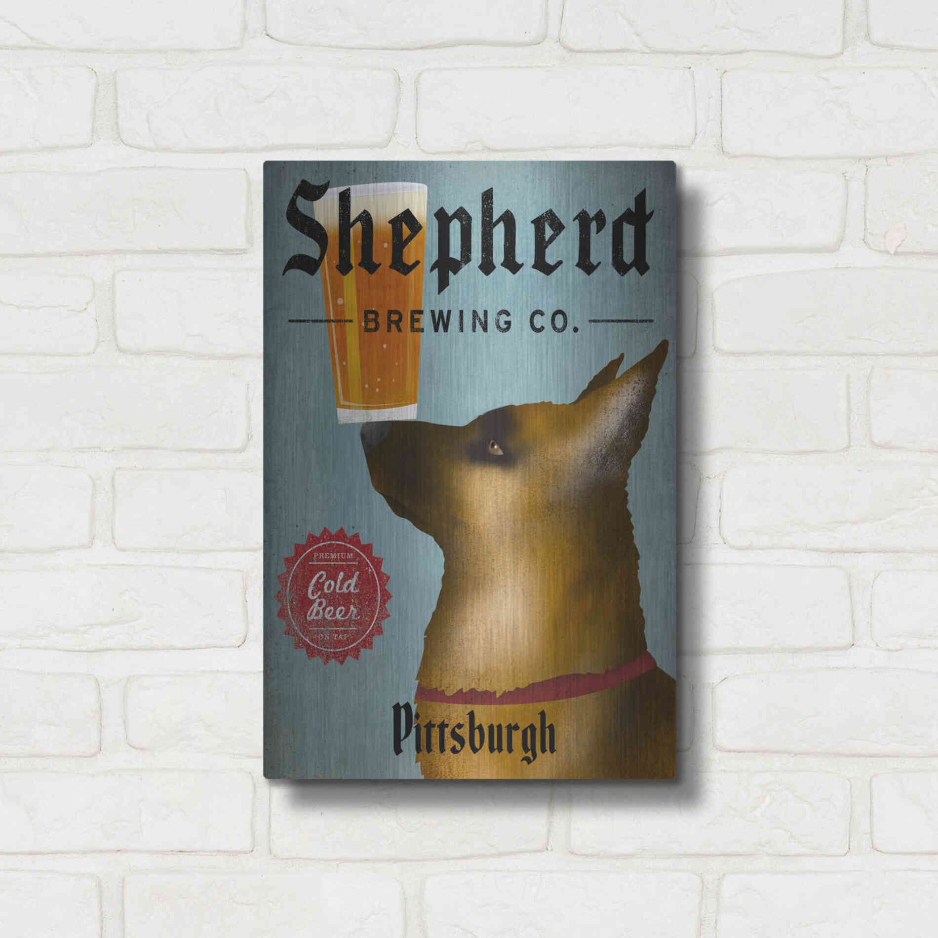 Luxe Metal Art 'German Shepherd Brewing Co Pittsburgh Black' by Ryan Fowler, Metal Wall Art,12x16