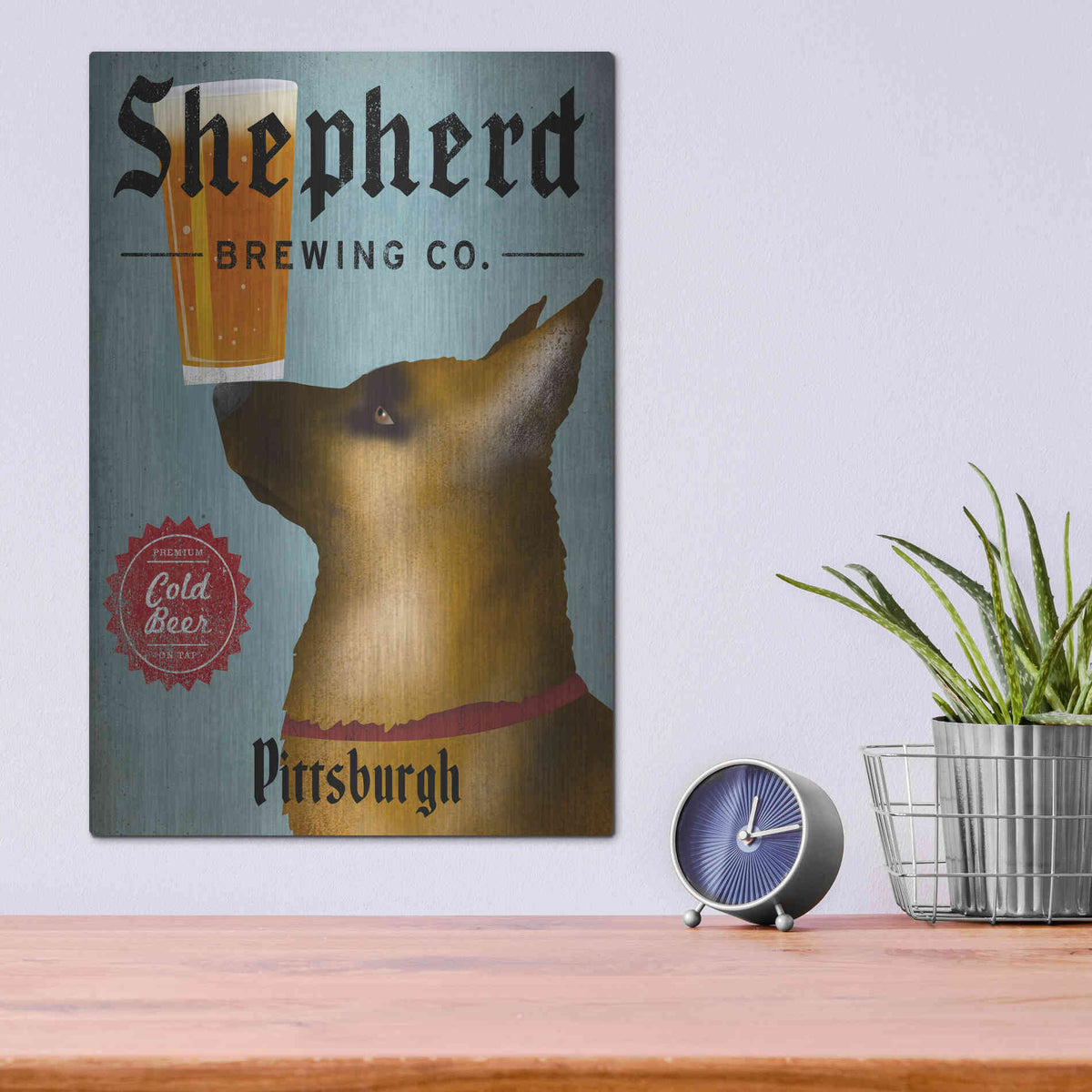 Luxe Metal Art 'German Shepherd Brewing Co Pittsburgh Black' by Ryan Fowler, Metal Wall Art,12x16