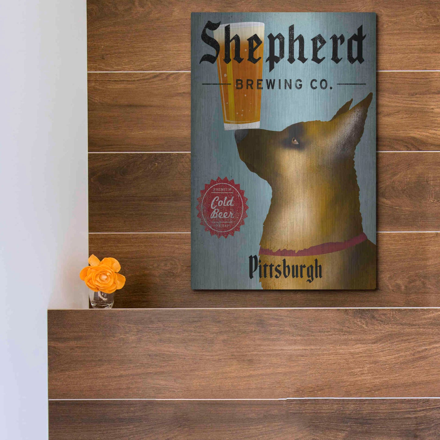 Luxe Metal Art 'German Shepherd Brewing Co Pittsburgh Black' by Ryan Fowler, Metal Wall Art,12x16