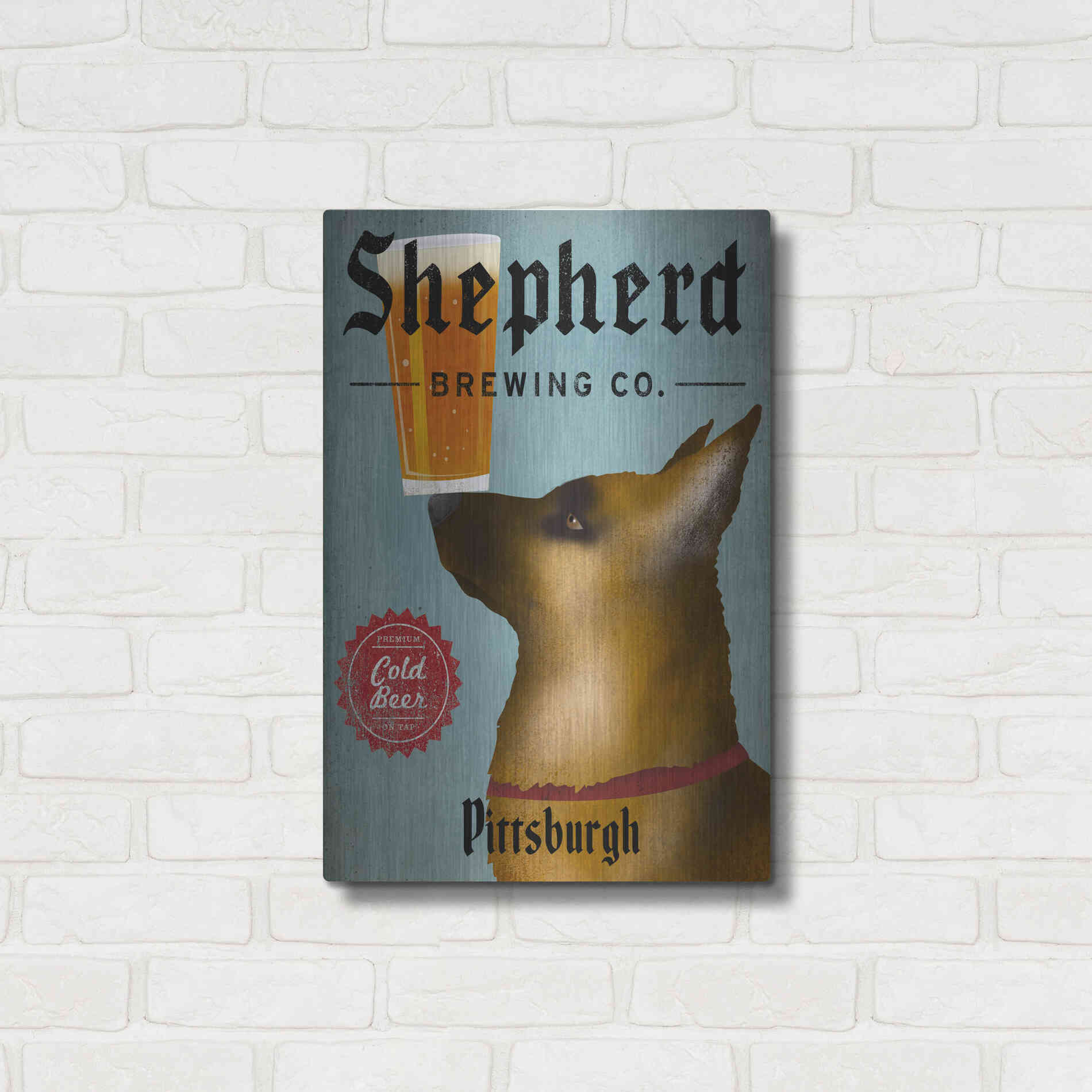 Luxe Metal Art 'German Shepherd Brewing Co Pittsburgh Black' by Ryan Fowler, Metal Wall Art,16x24