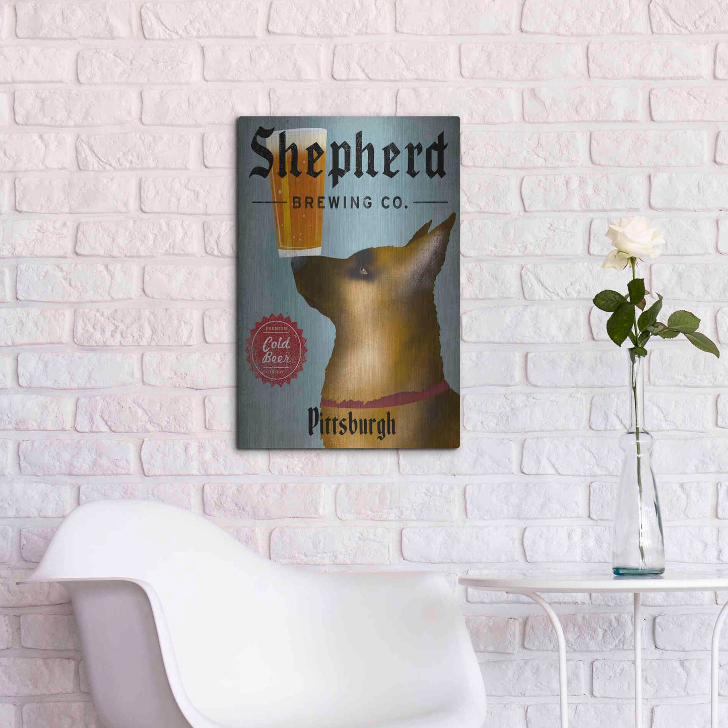 Luxe Metal Art 'German Shepherd Brewing Co Pittsburgh Black' by Ryan Fowler, Metal Wall Art,16x24