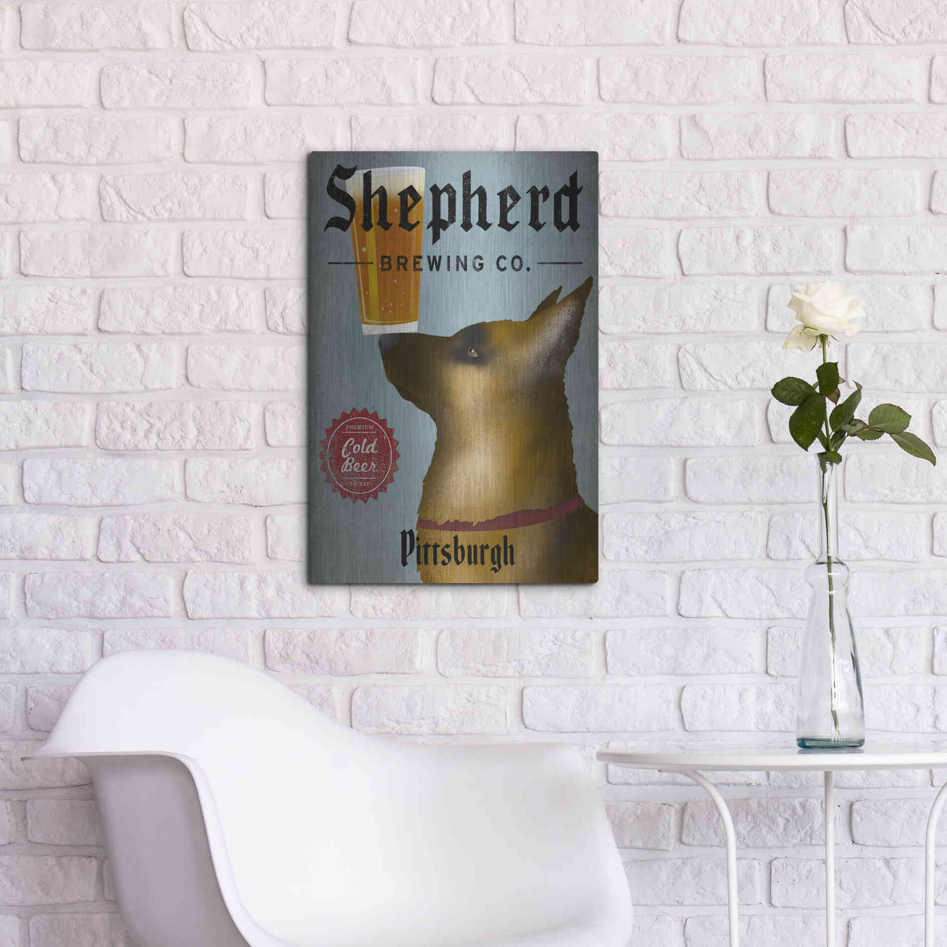 Luxe Metal Art 'German Shepherd Brewing Co Pittsburgh Black' by Ryan Fowler, Metal Wall Art,16x24