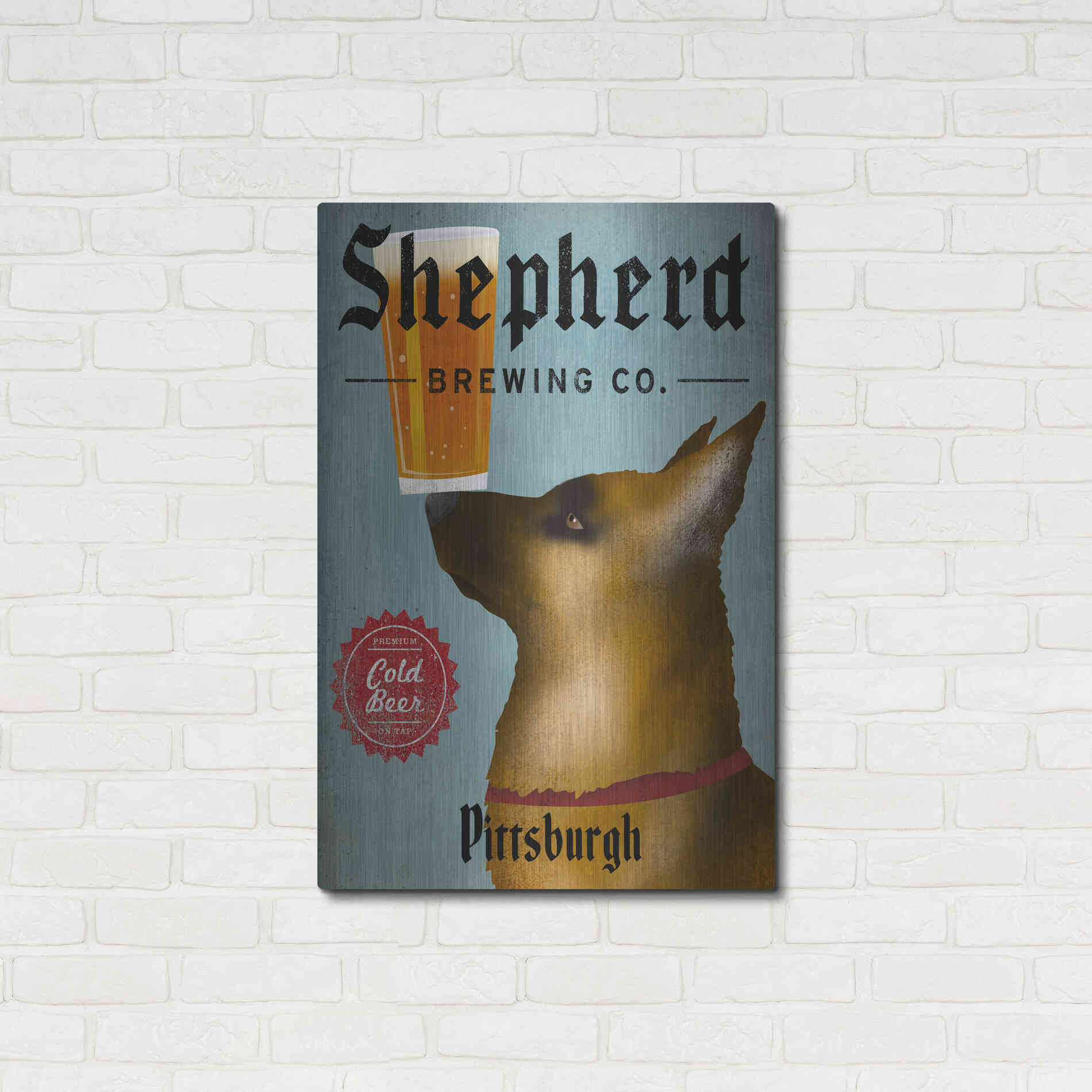 Luxe Metal Art 'German Shepherd Brewing Co Pittsburgh Black' by Ryan Fowler, Metal Wall Art,24x36