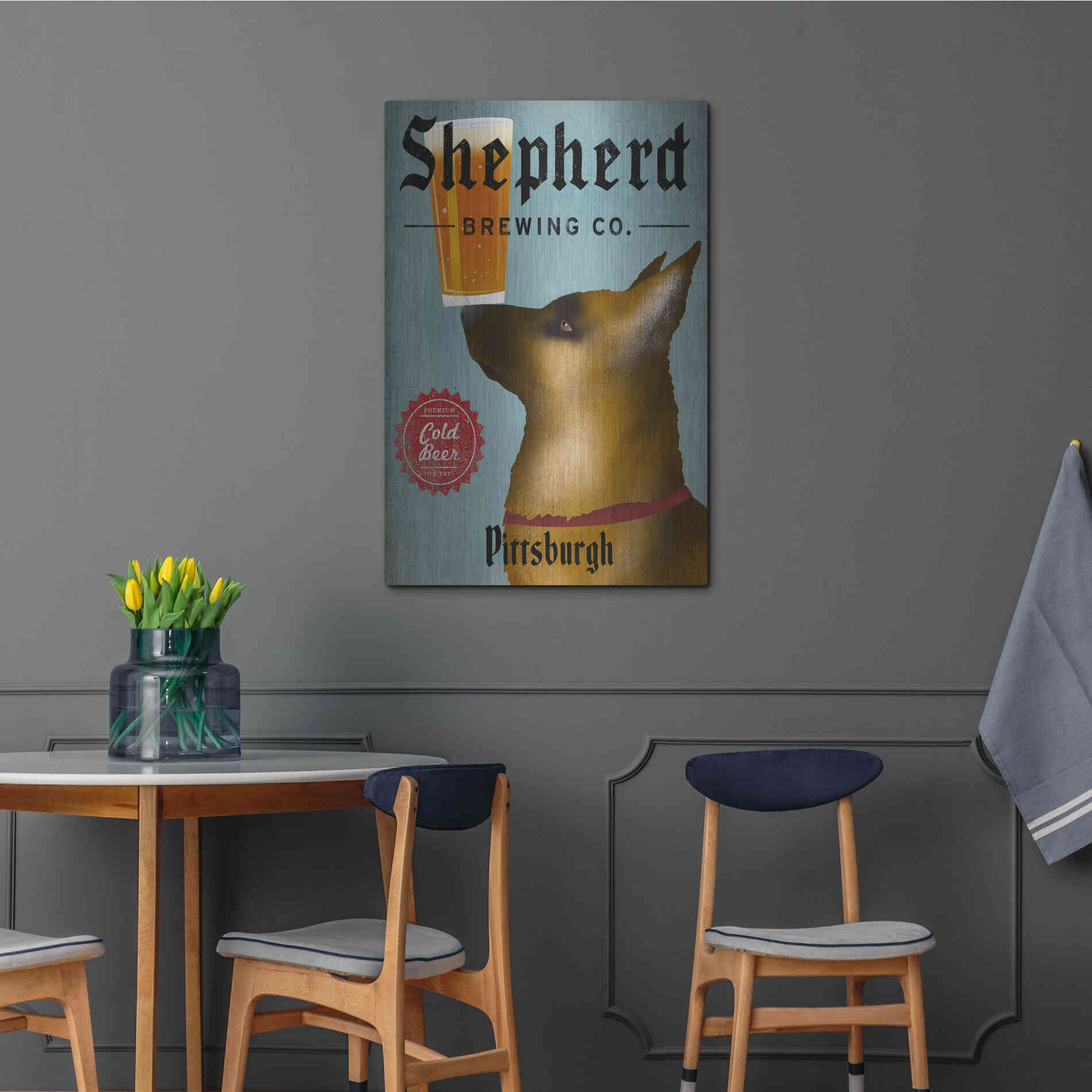 Luxe Metal Art 'German Shepherd Brewing Co Pittsburgh Black' by Ryan Fowler, Metal Wall Art,24x36