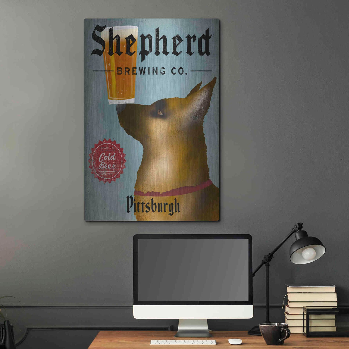 Luxe Metal Art 'German Shepherd Brewing Co Pittsburgh Black' by Ryan Fowler, Metal Wall Art,24x36
