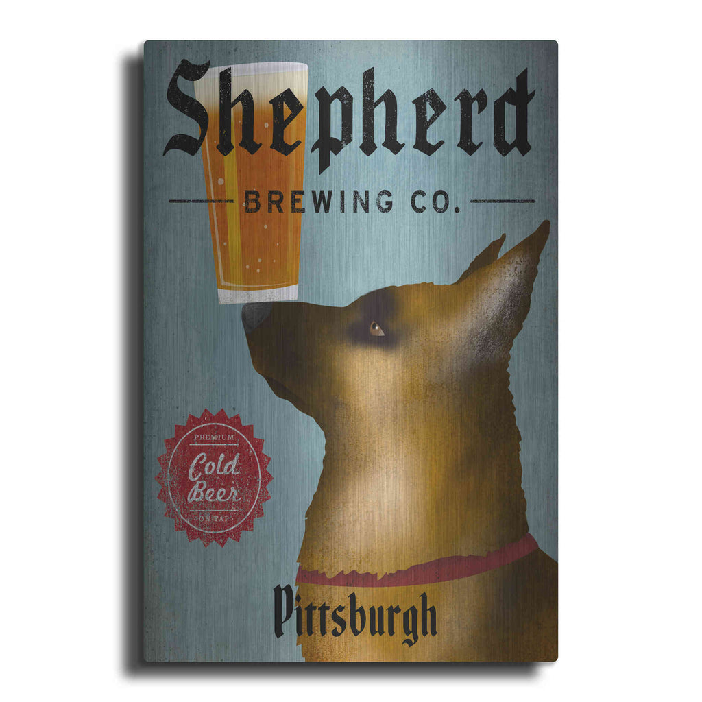 Luxe Metal Art 'German Shepherd Brewing Co Pittsburgh Black' by Ryan Fowler, Metal Wall Art