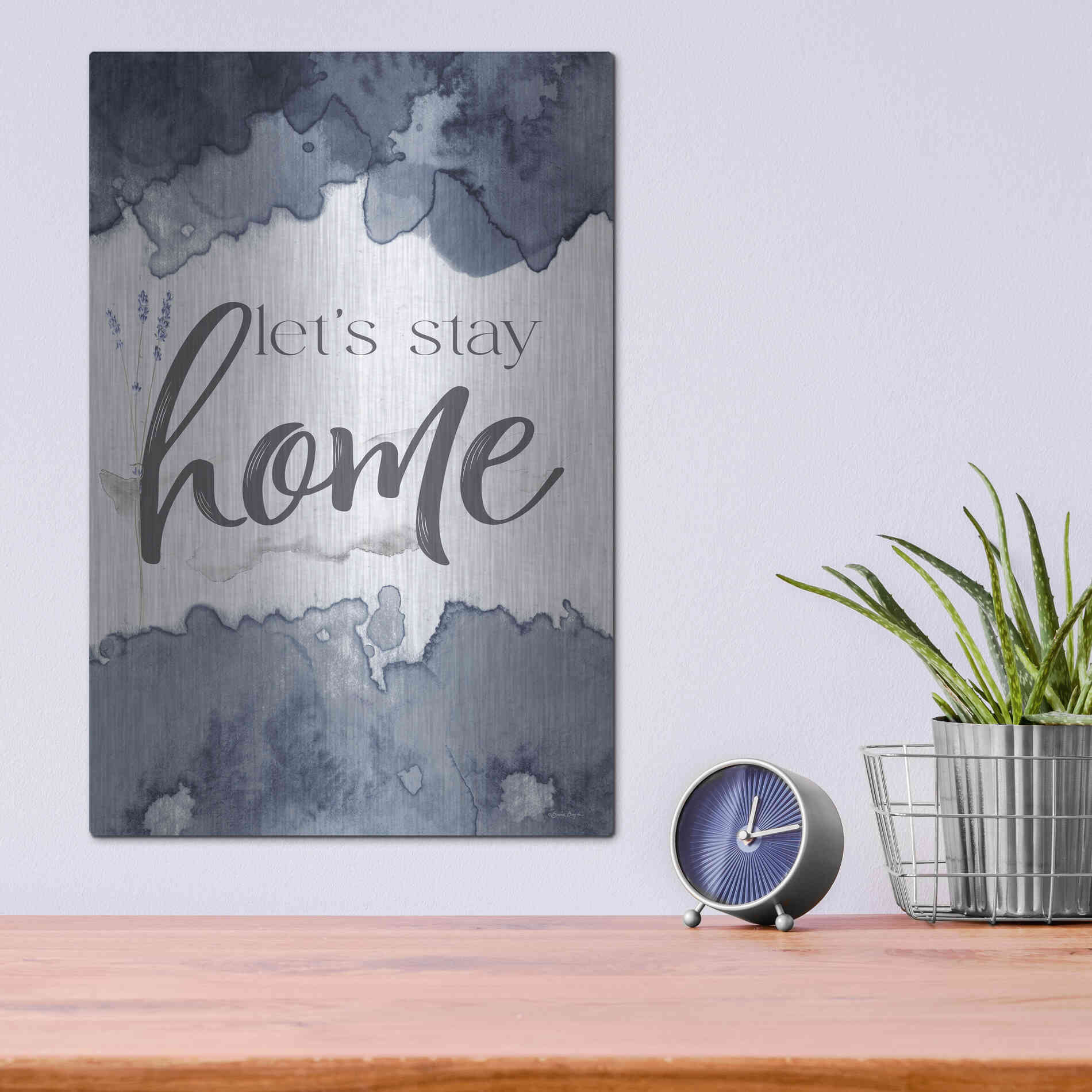 Luxe Metal Art 'Let's Stay Home' by Susie Boyer, Metal Wall Art,12x16