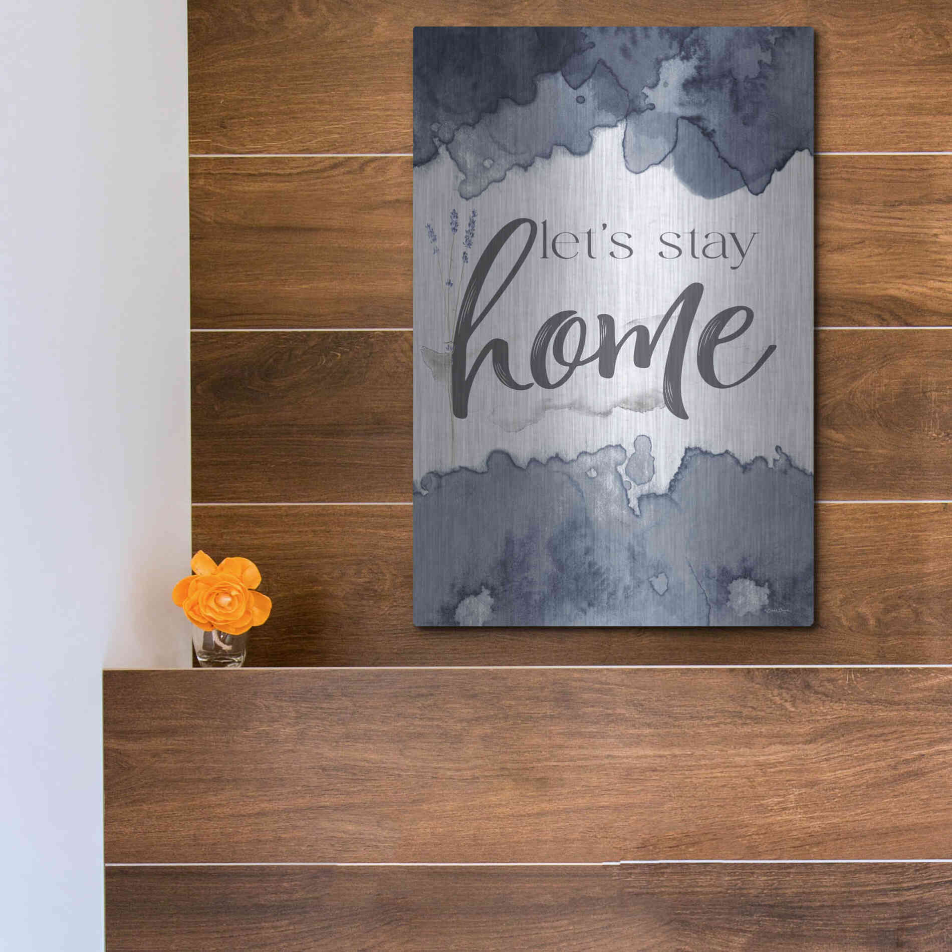 Luxe Metal Art 'Let's Stay Home' by Susie Boyer, Metal Wall Art,12x16