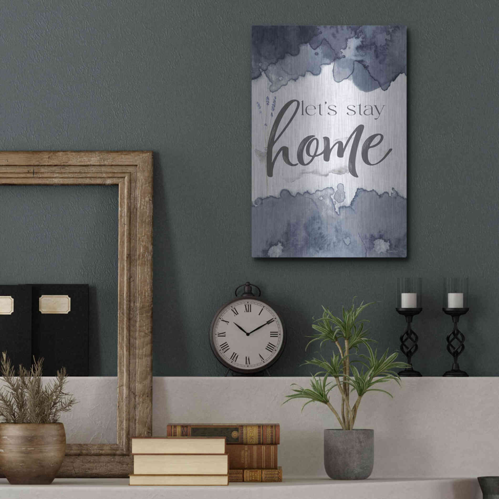 Luxe Metal Art 'Let's Stay Home' by Susie Boyer, Metal Wall Art,12x16