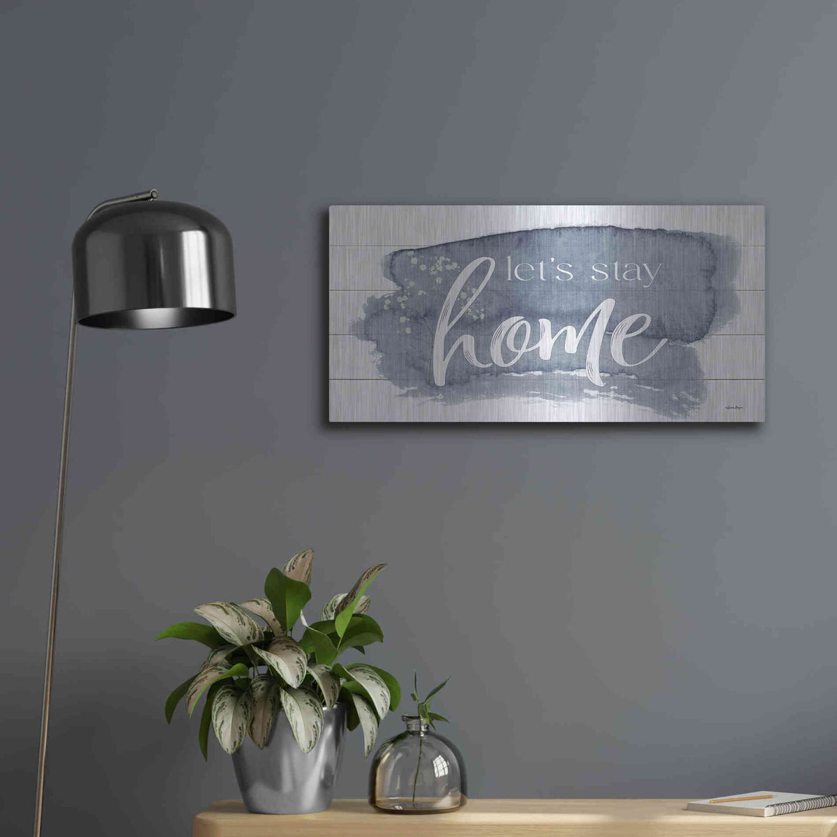 Luxe Metal Art 'Let's Stay Home 2' by Susie Boyer, Metal Wall Art,24x12