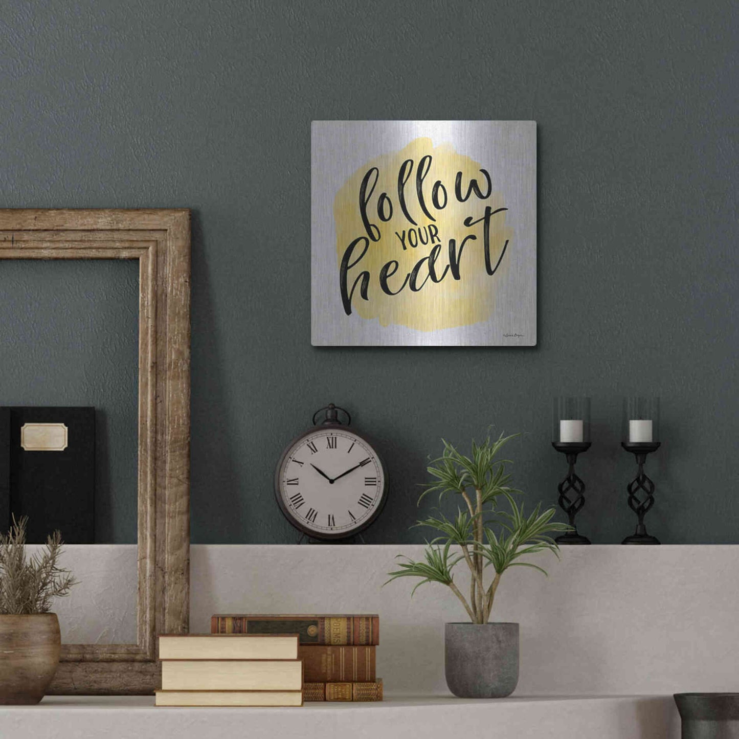 Luxe Metal Art 'Follow Your Heart' by Susie Boyer, Metal Wall Art,12x12