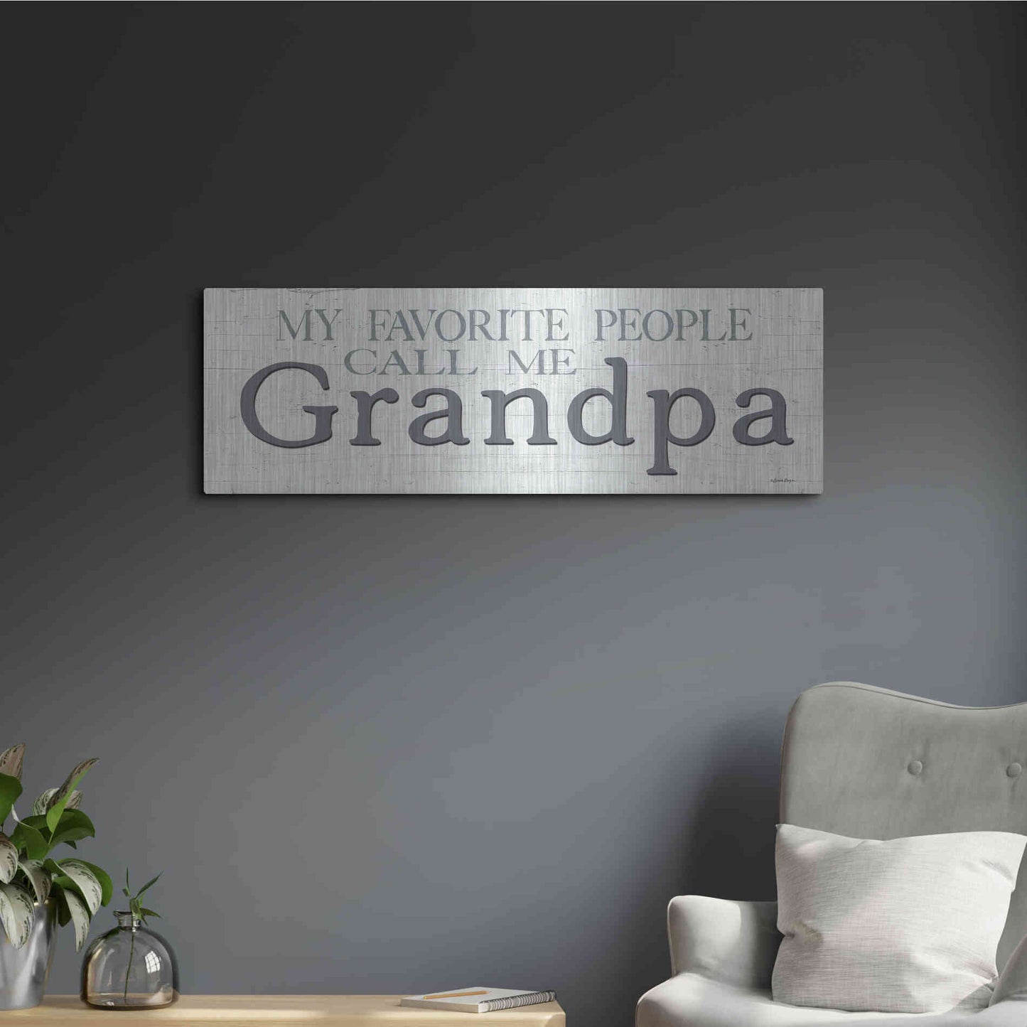 Luxe Metal Art 'My Favorite People Call Me Grandpa' by Susie Boyer, Metal Wall Art,36x12