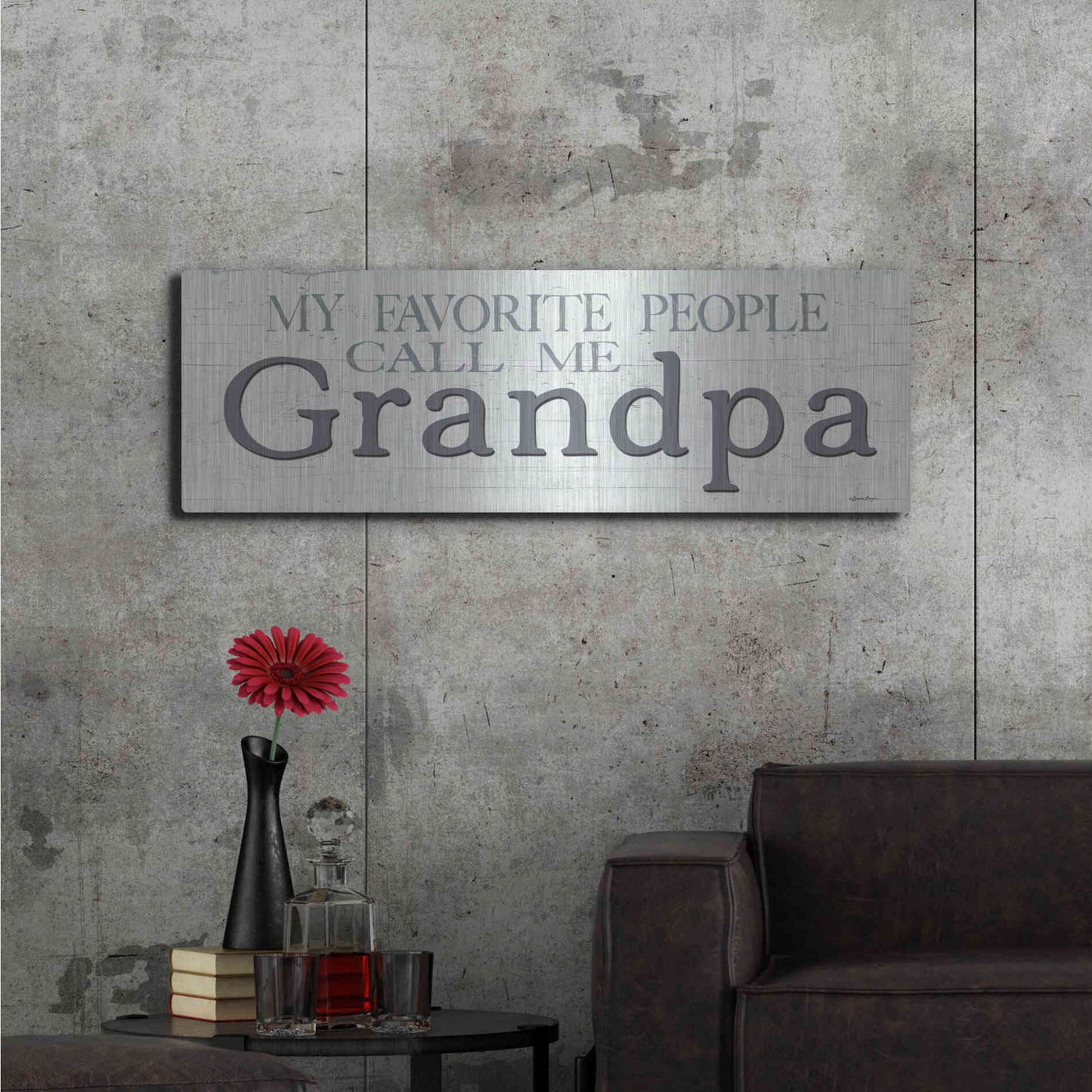 Luxe Metal Art 'My Favorite People Call Me Grandpa' by Susie Boyer, Metal Wall Art,48x16