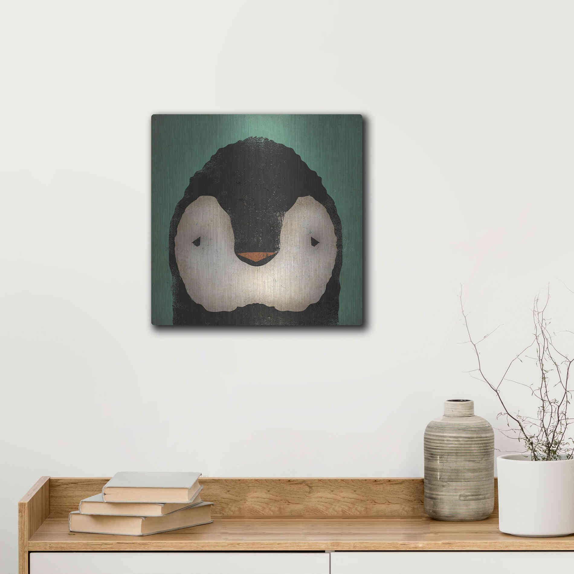 Luxe Metal Art 'Baby Penguin' by Ryan Fowler, Metal Wall Art,12x12