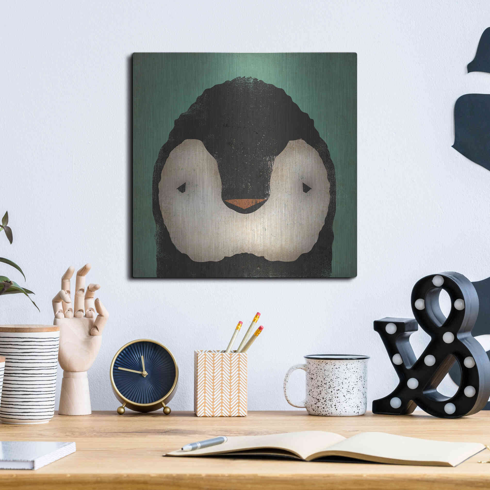 Luxe Metal Art 'Baby Penguin' by Ryan Fowler, Metal Wall Art,12x12