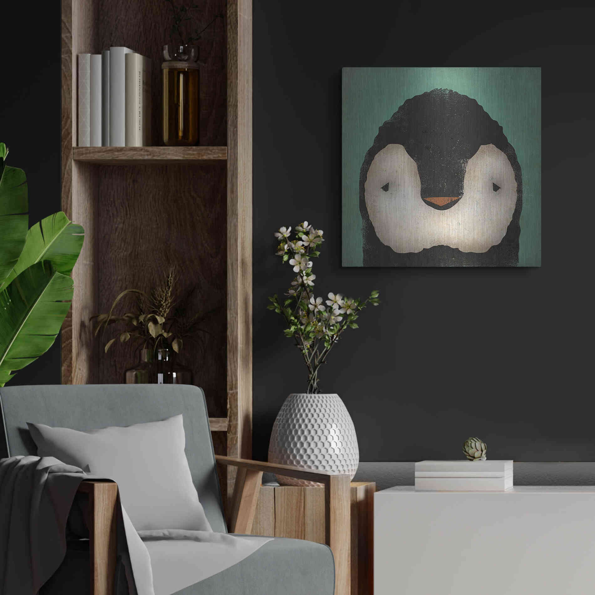 Luxe Metal Art 'Baby Penguin' by Ryan Fowler, Metal Wall Art,24x24