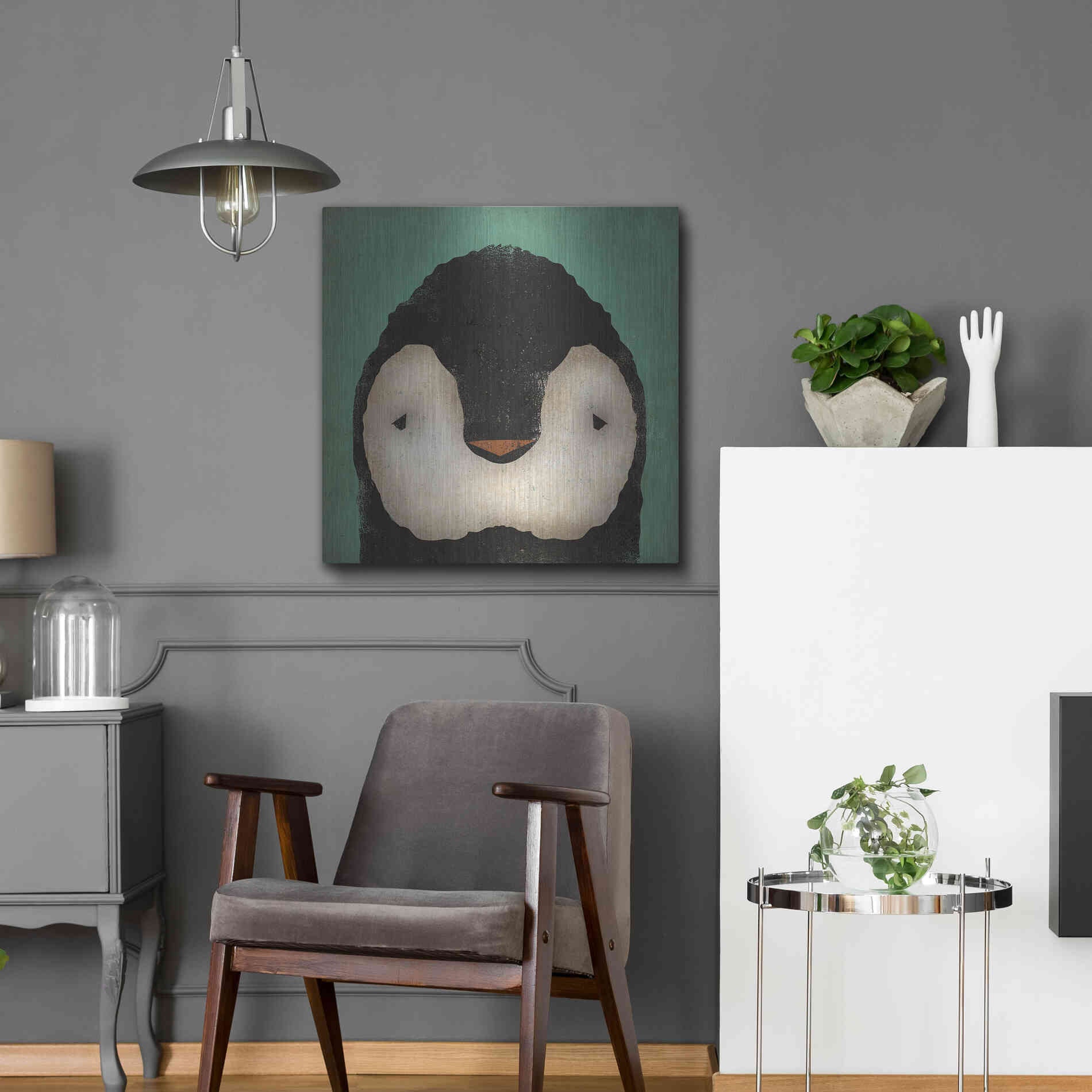 Luxe Metal Art 'Baby Penguin' by Ryan Fowler, Metal Wall Art,24x24