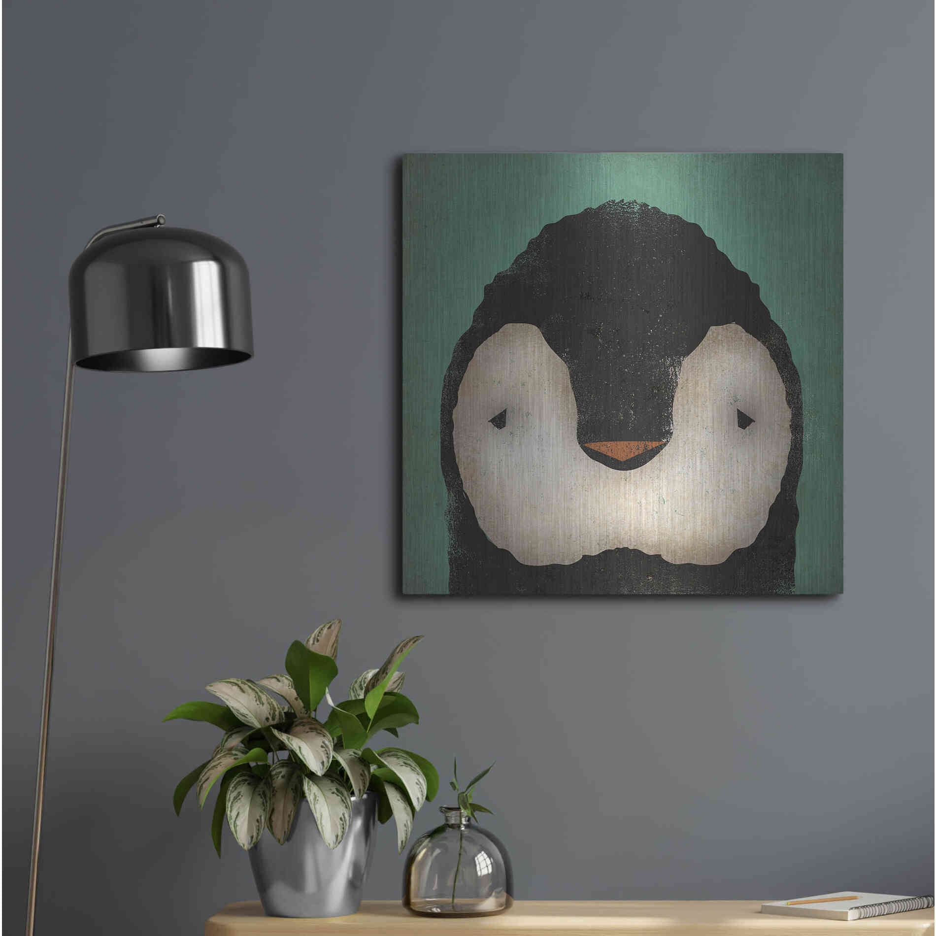 Luxe Metal Art 'Baby Penguin' by Ryan Fowler, Metal Wall Art,24x24