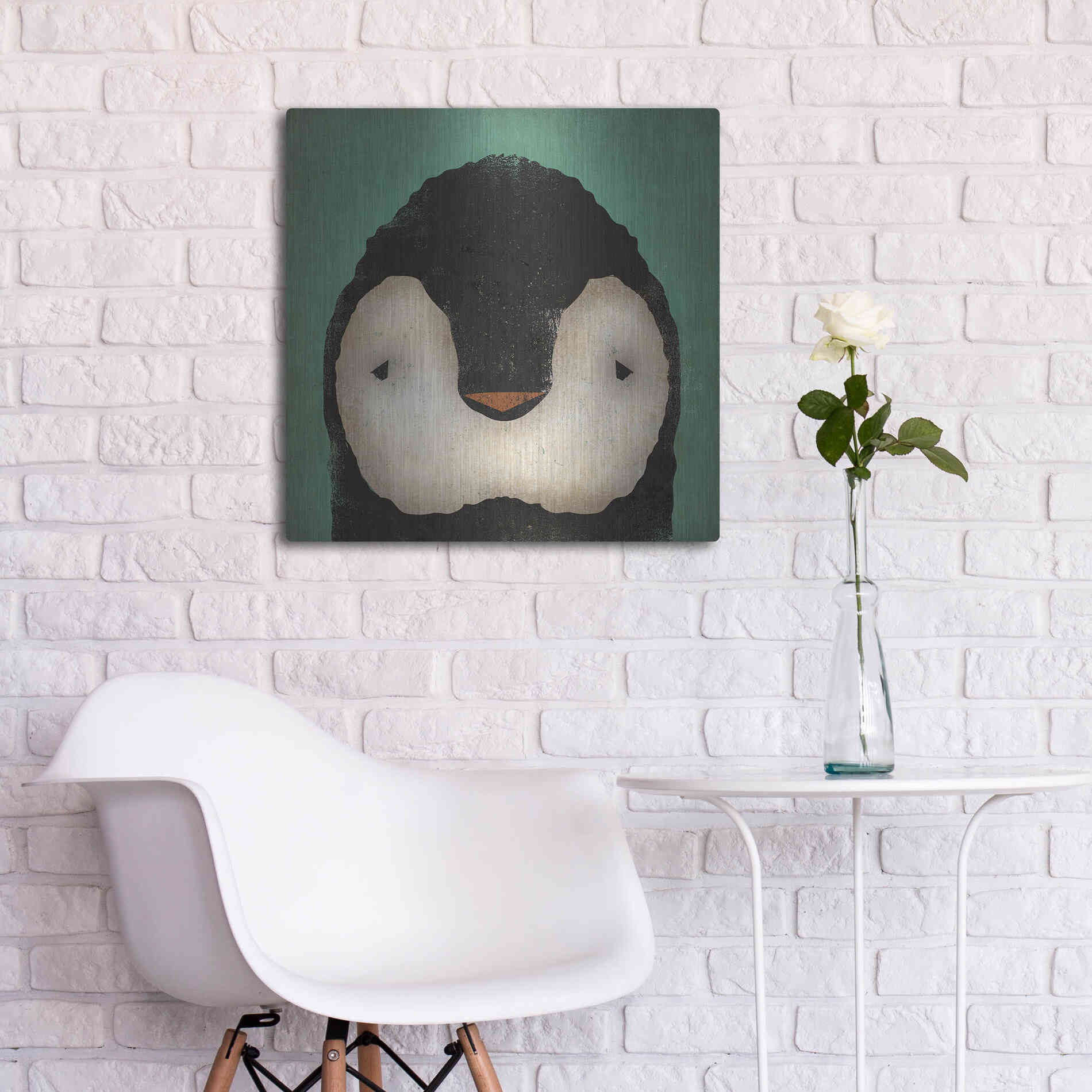 Luxe Metal Art 'Baby Penguin' by Ryan Fowler, Metal Wall Art,24x24