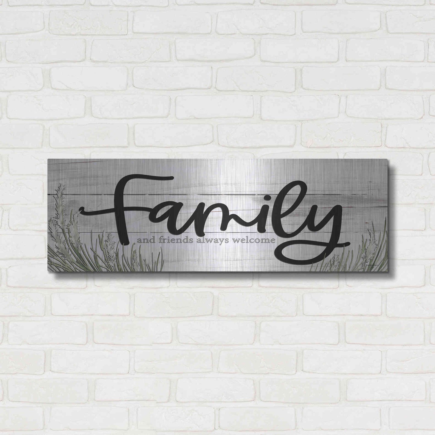 Luxe Metal Art 'Family and Friends Always Welcome ' by Susie Boyer, Metal Wall Art,36x12