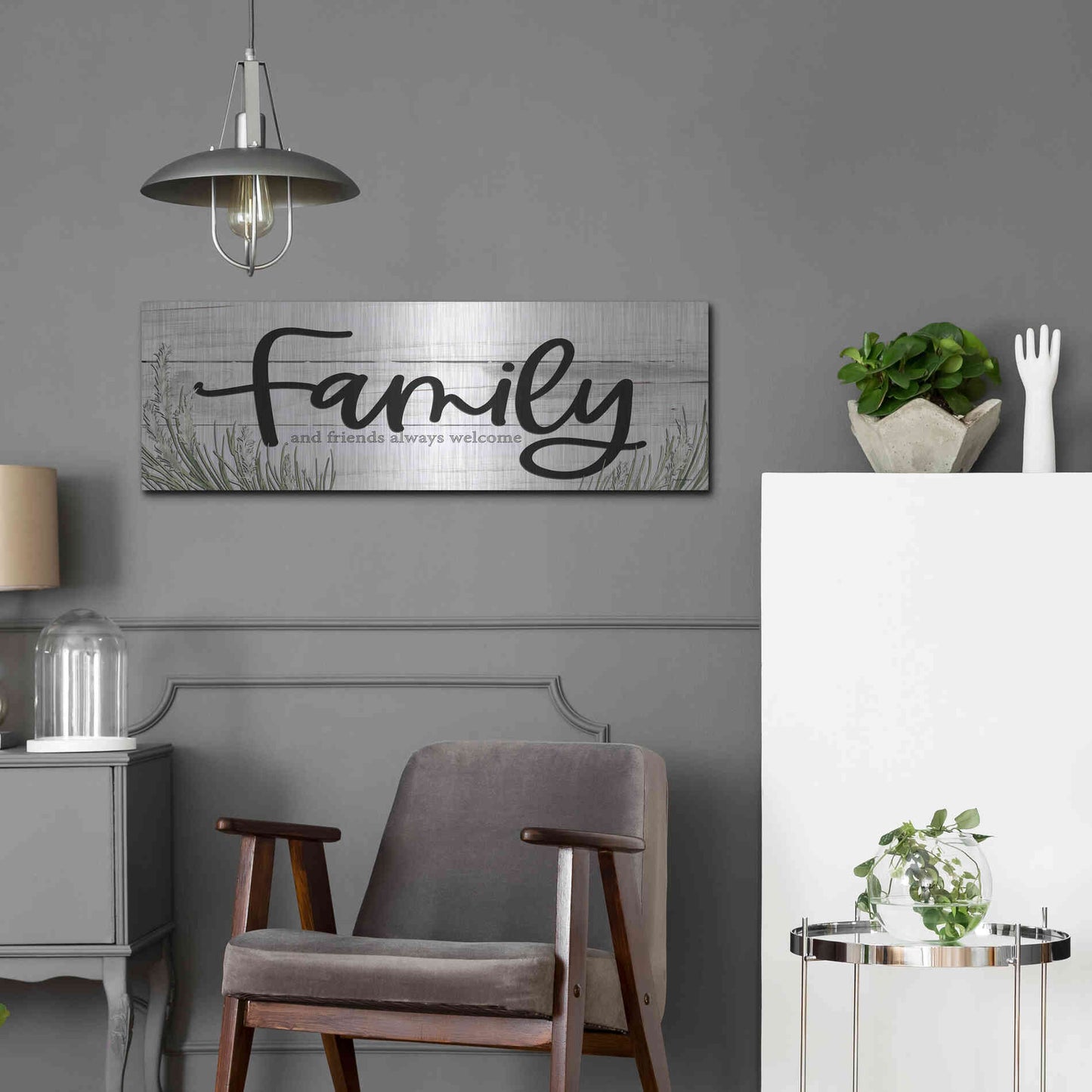 Luxe Metal Art 'Family and Friends Always Welcome ' by Susie Boyer, Metal Wall Art,36x12
